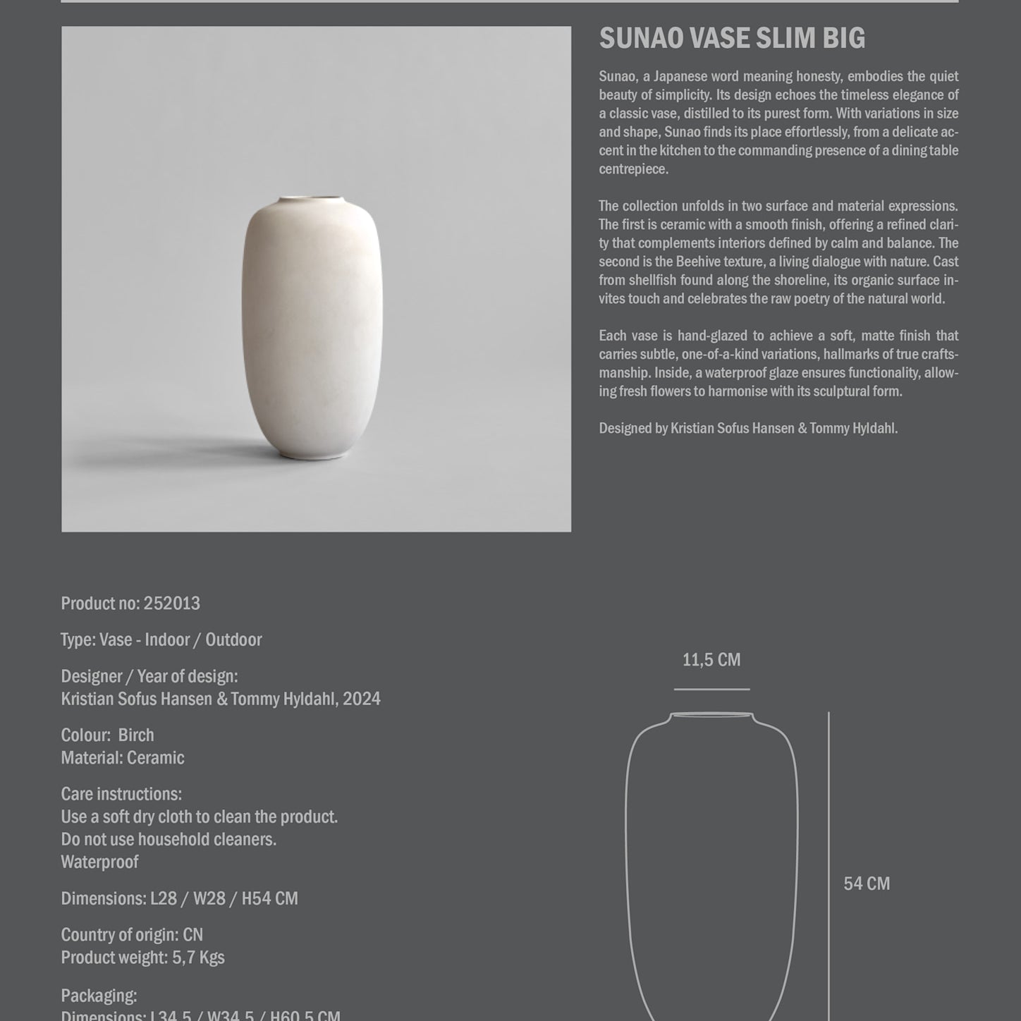 101 Copenhagen - Sunao Vase Slim, Big - Birch - Vase