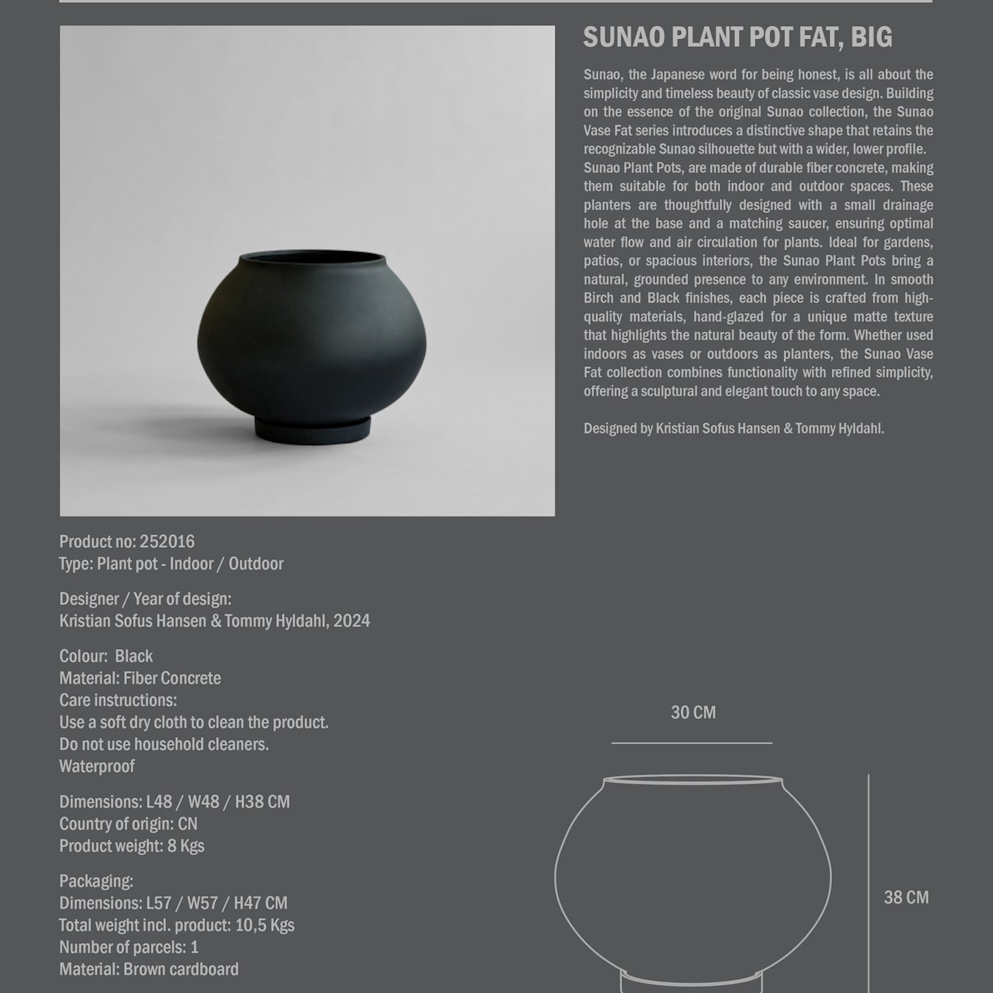 101 Copenhagen - Sunao Plant Pot Fat, Big - Black - Plant Pot