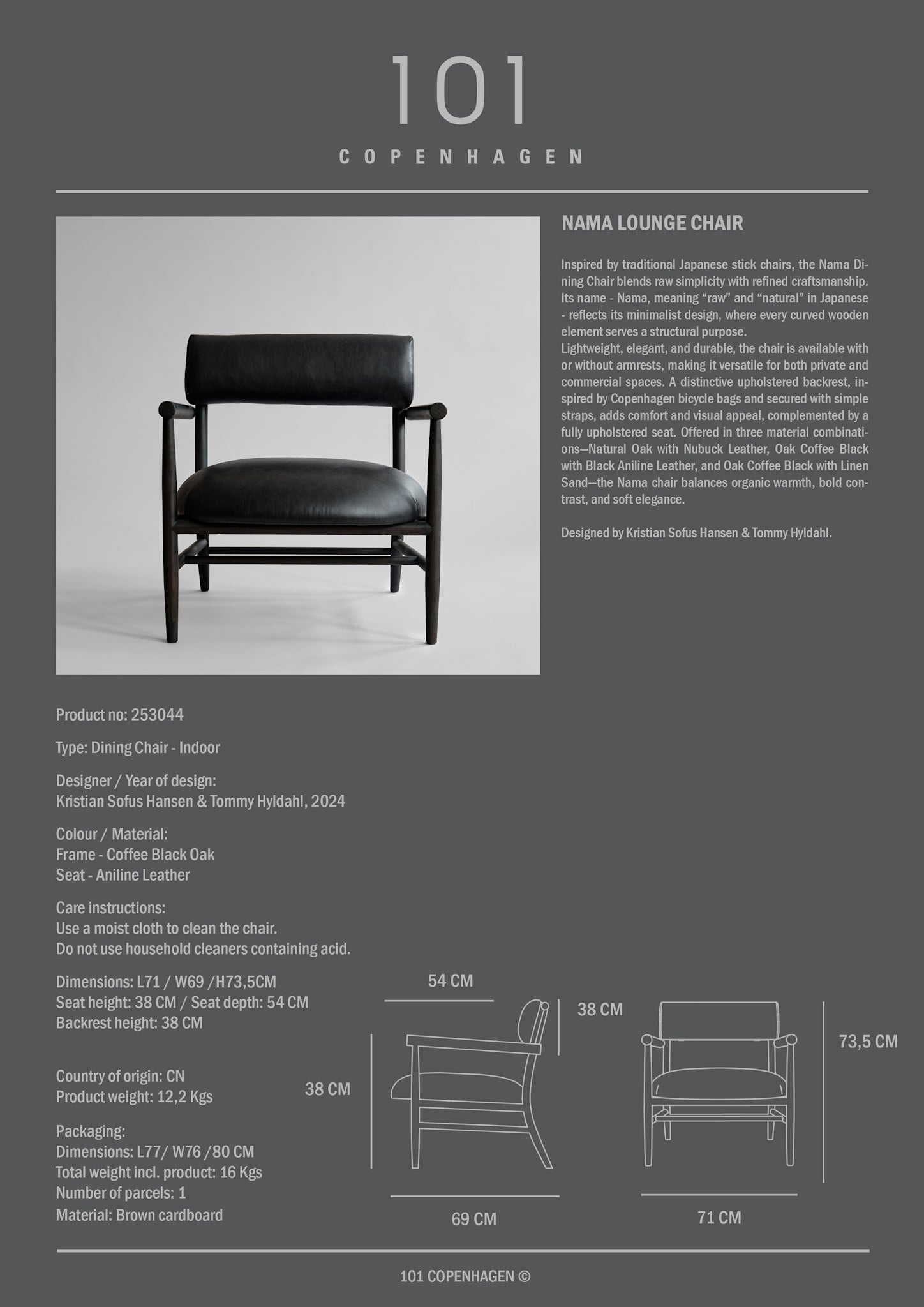101 Copenhagen - Nama Lounge Chair - Aniline leather black - Lounge Chair