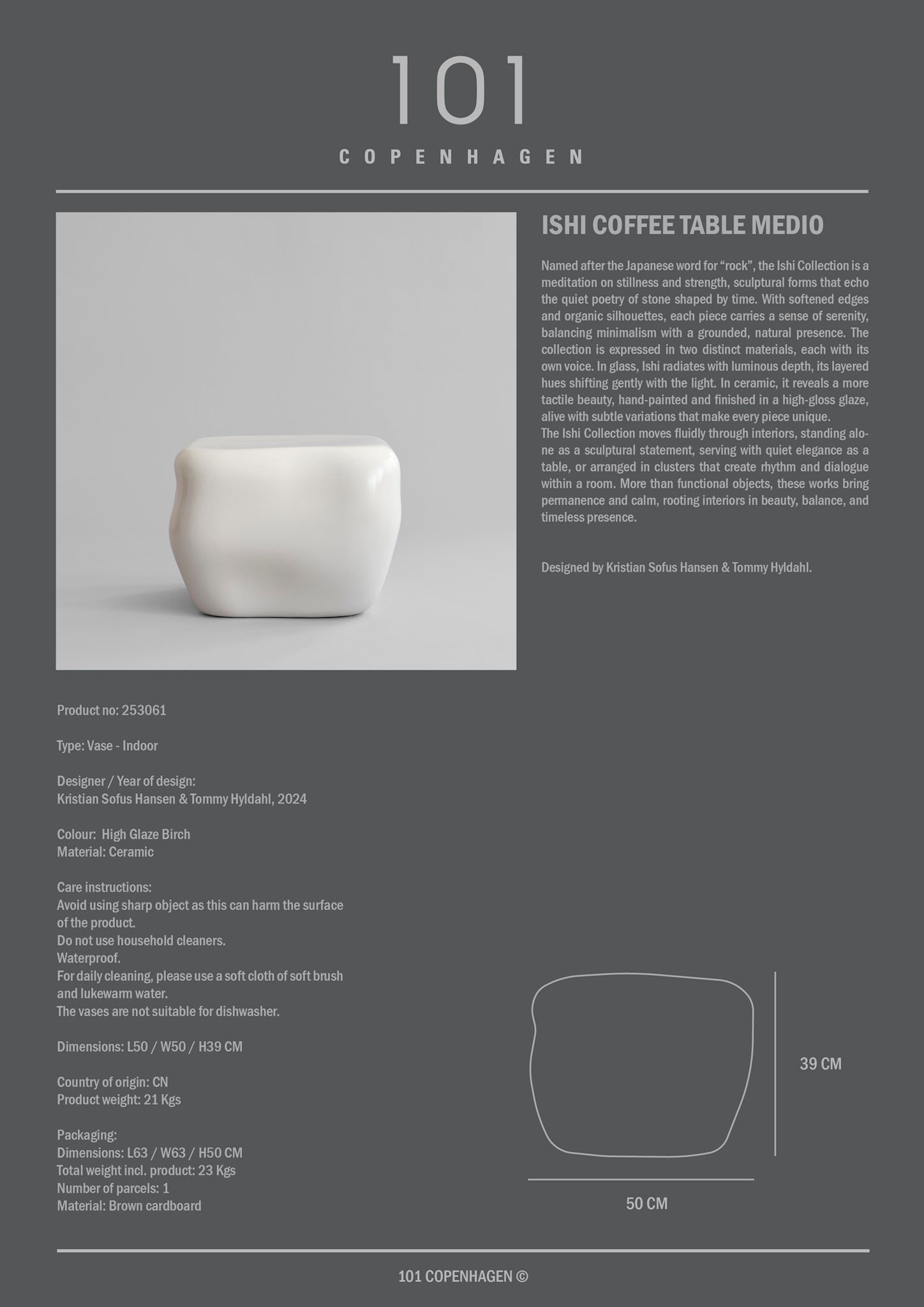 101 Copenhagen - Ishi Coffee Table, Medio - High Glaze Birch - Coffee or Side Table