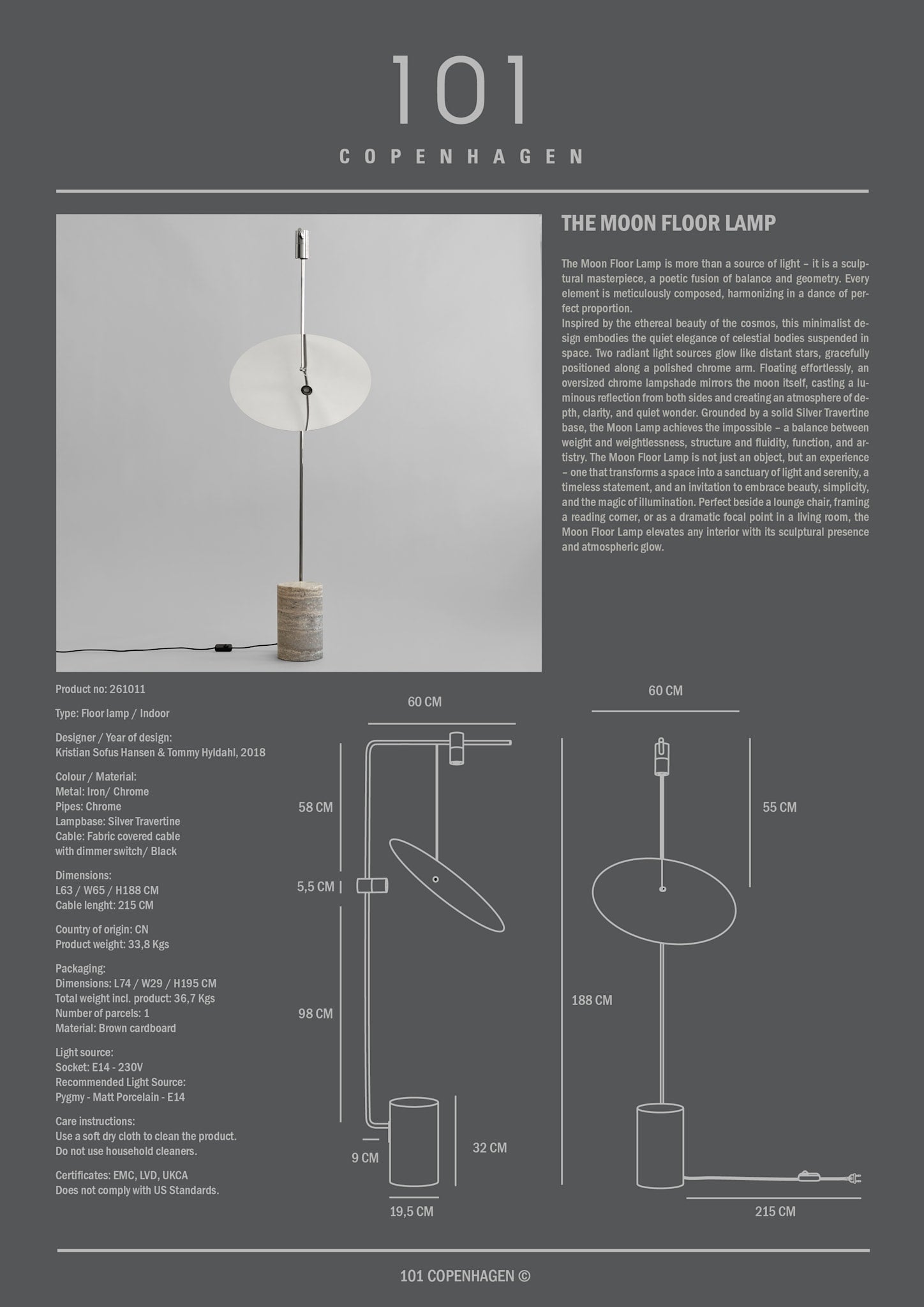 101 Copenhagen - The Moon Floor Lamp - Chrome - Floor Lamp