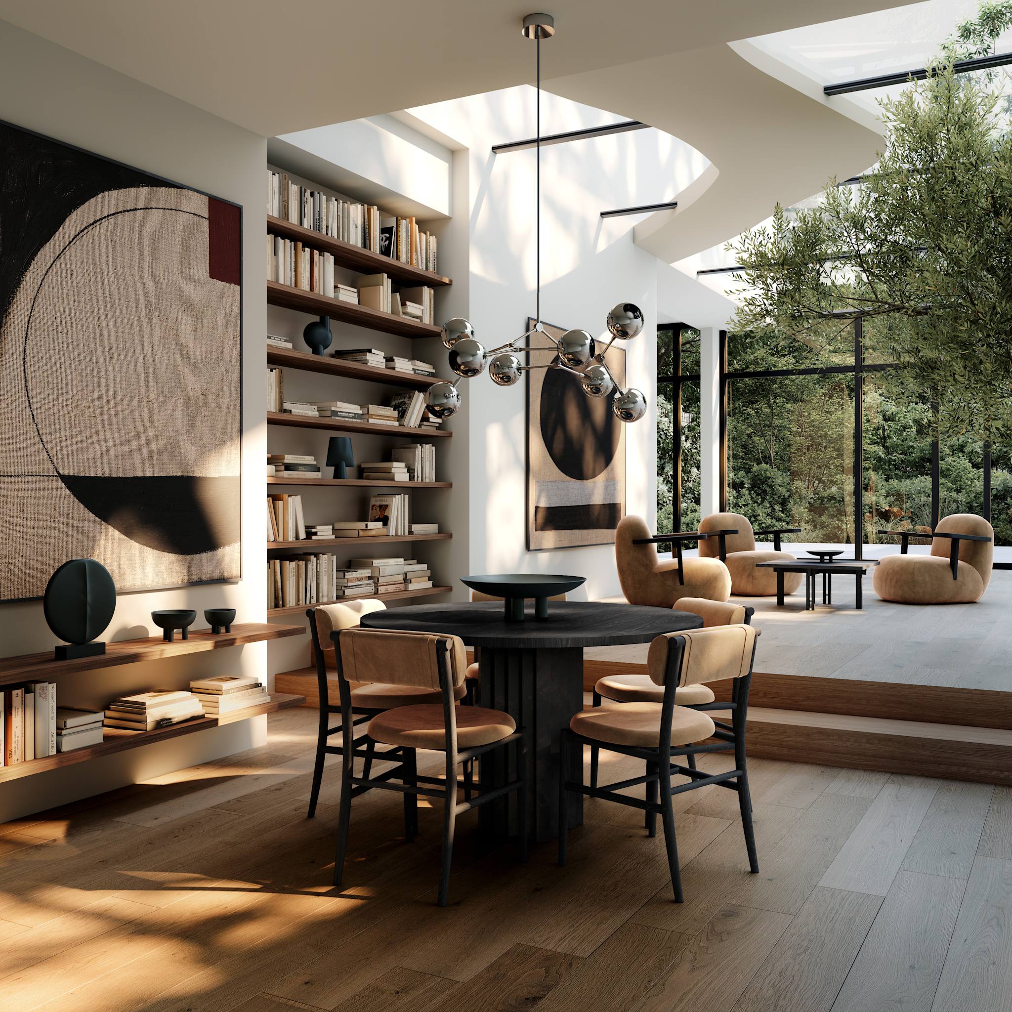 Arc Dining Table, Ø120 - H35mm - Coffee Black Oak