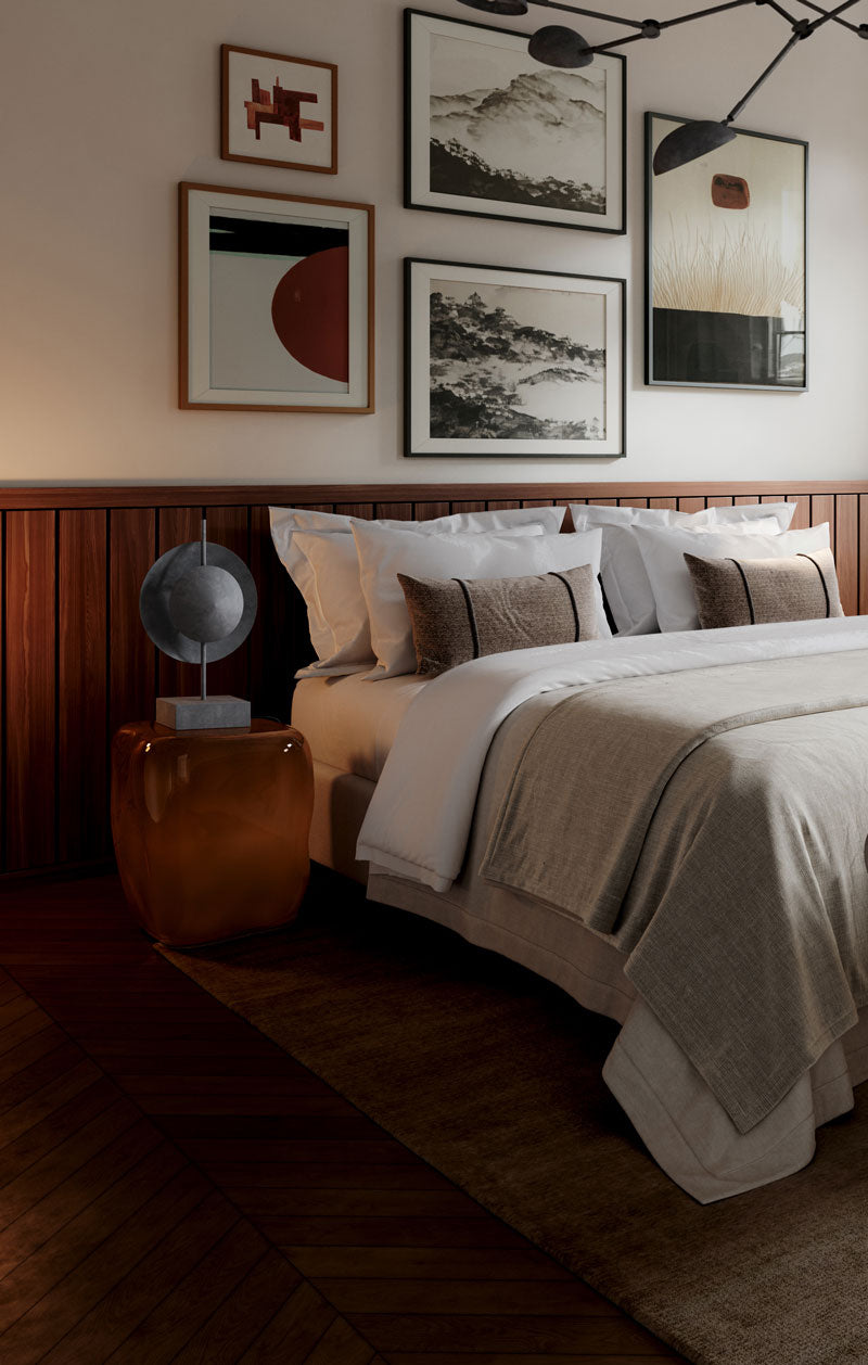 101 Copenhagen Ishi glass table with dawn table lamp