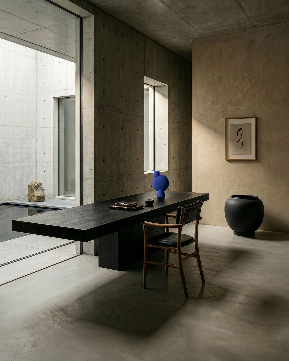 Nama chair and Marrakech Blue Sphere vase and Sunao Plant pot