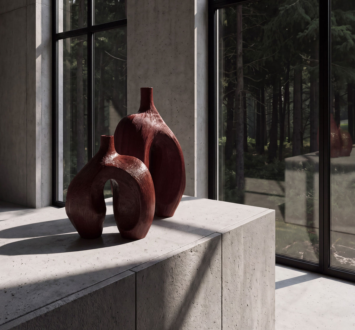 Ni Vases in Carved Ruby 