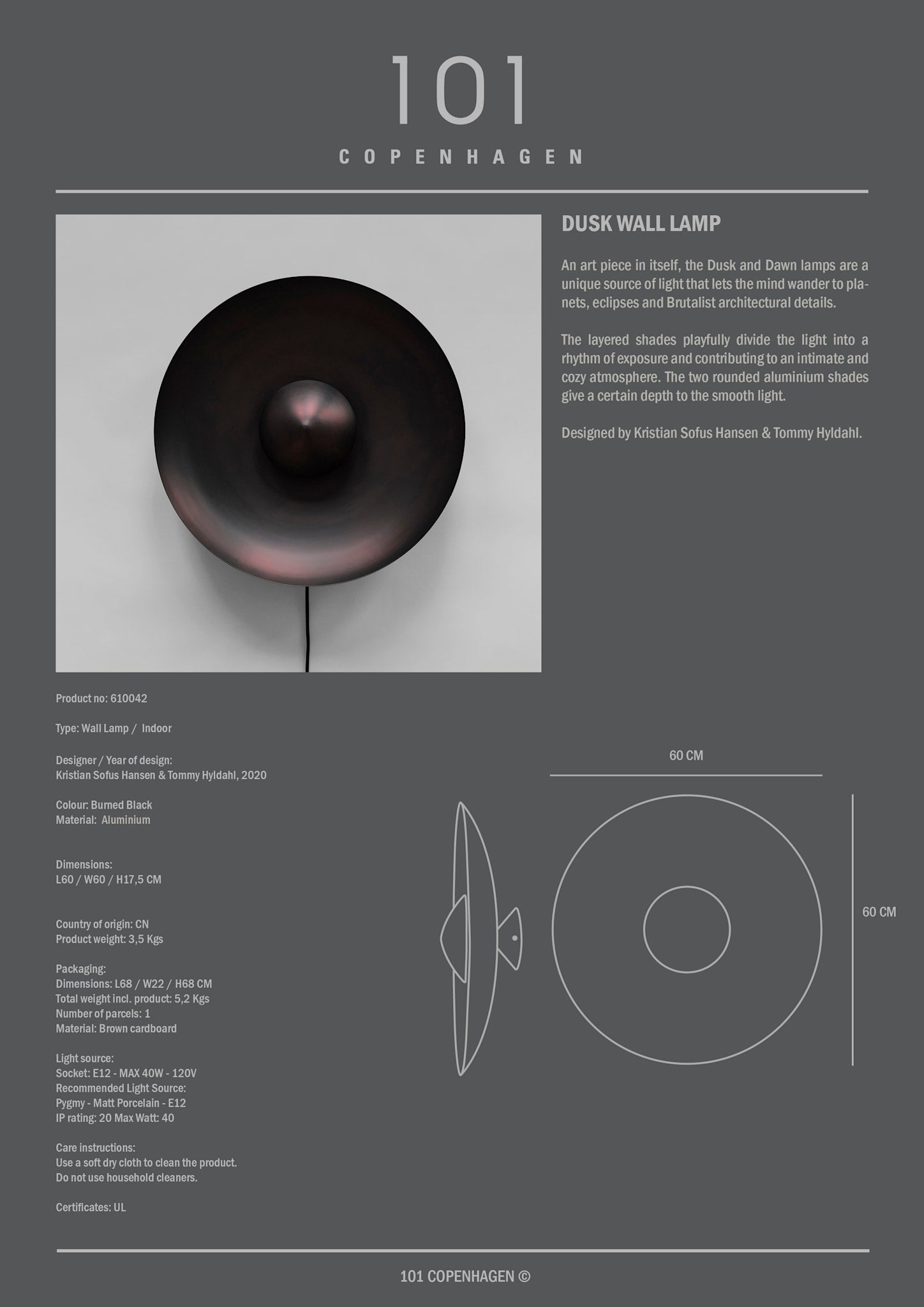 101 Copenhagen - Dusk Wall Lamp - Burned Black - Wall Lamp