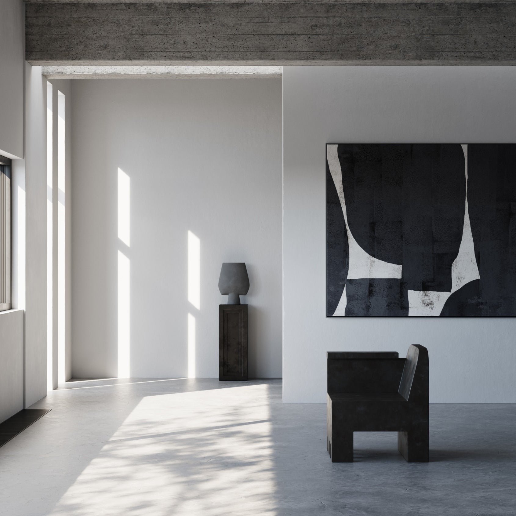 101 Copenhagen Museum setting with the Komodo Chair, and Sphere vase on a Podium