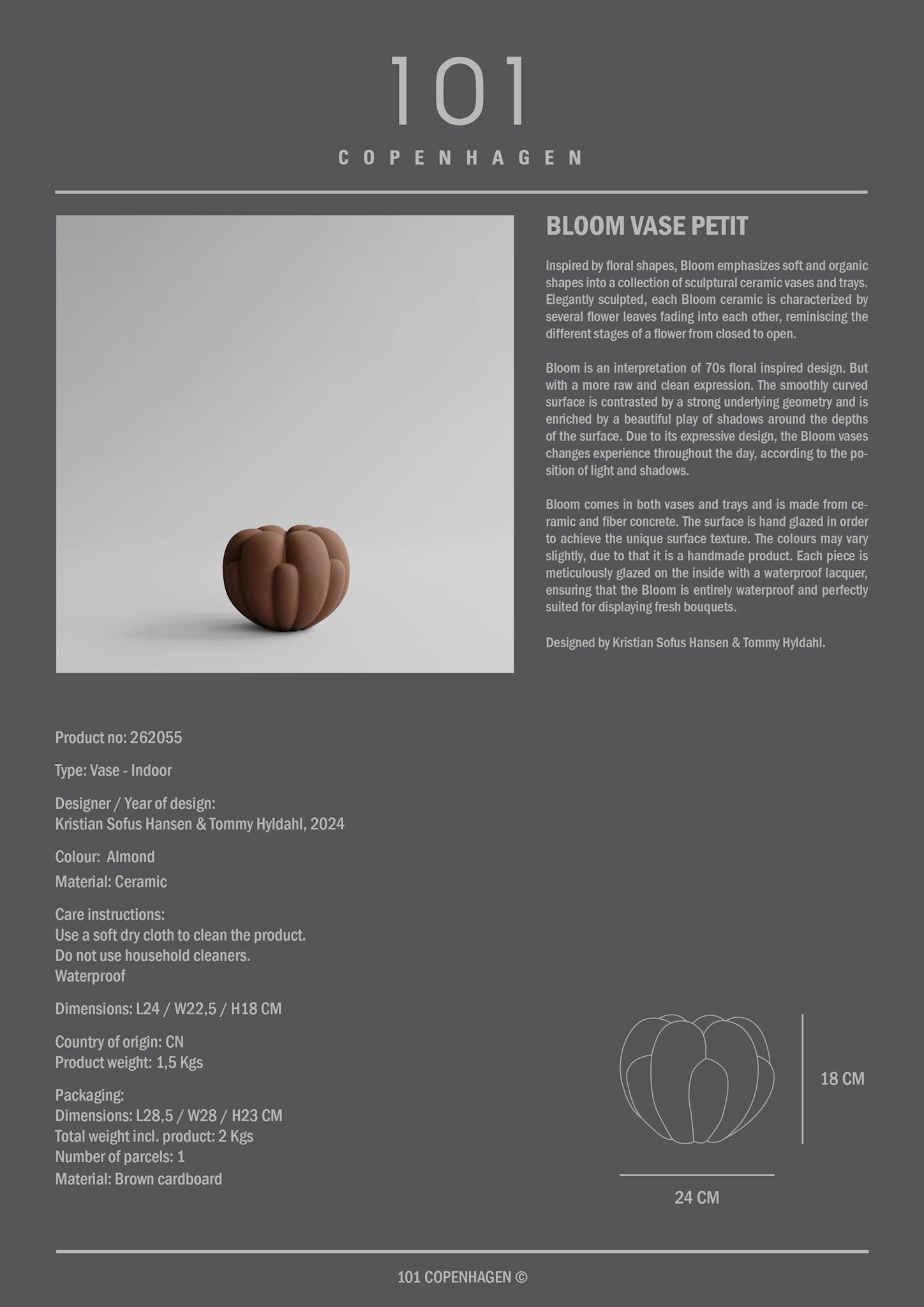 101 Copenhagen - Bloom Vase, Petit - Almond - Vase