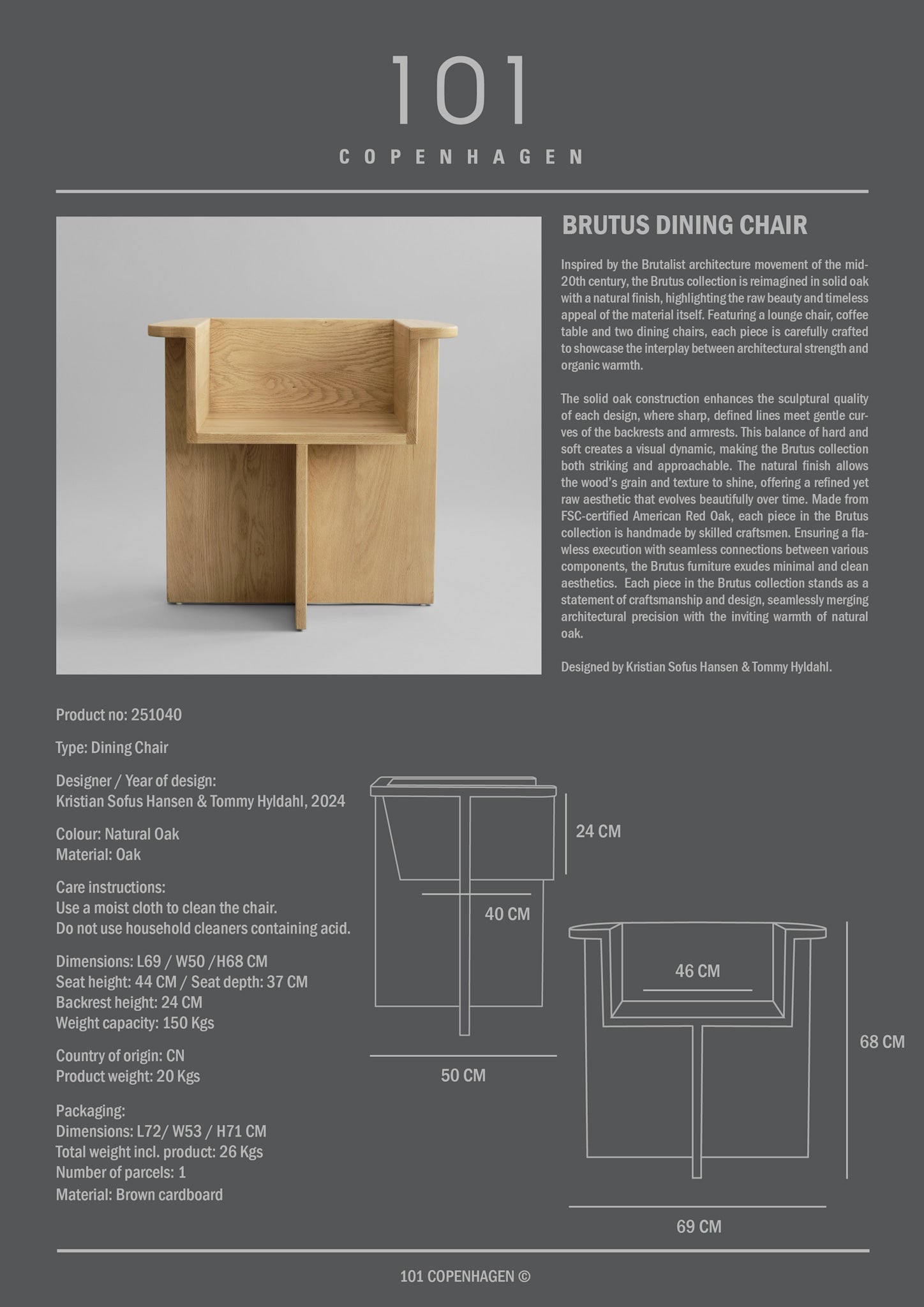 101 Copenhagen - Brutus Dining Chair - Natural Oak - Dining Chair