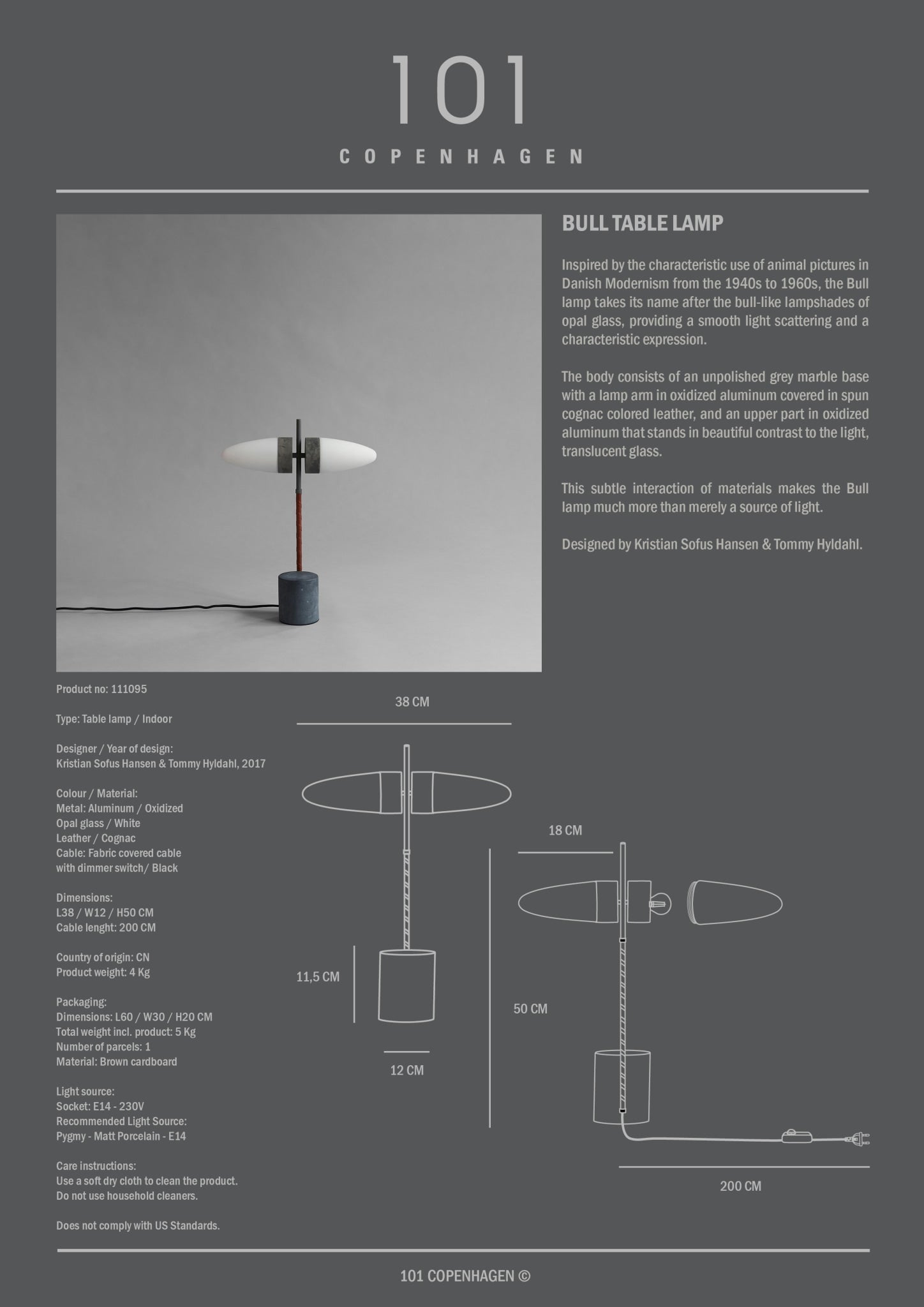 101 Copenhagen - Bull Table Lamp - Oxidized - Table Lamp