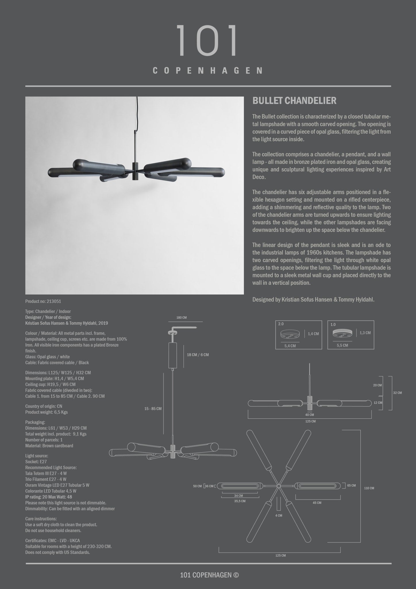 101 Copenhagen - Bullet Chandelier - Bronze - Archive