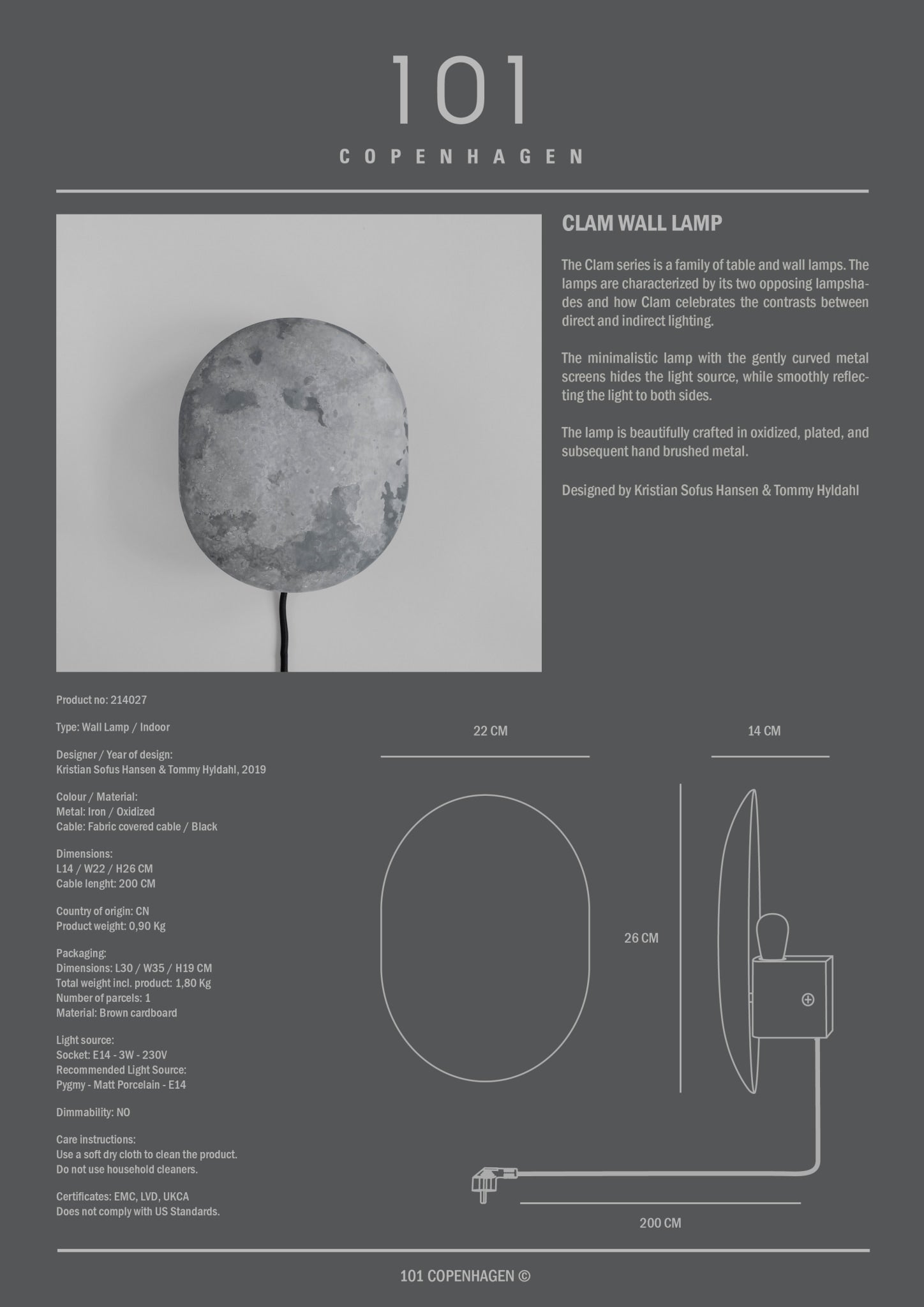101 Copenhagen - Clam Wall Lamp - Oxidized - Wall Lamp