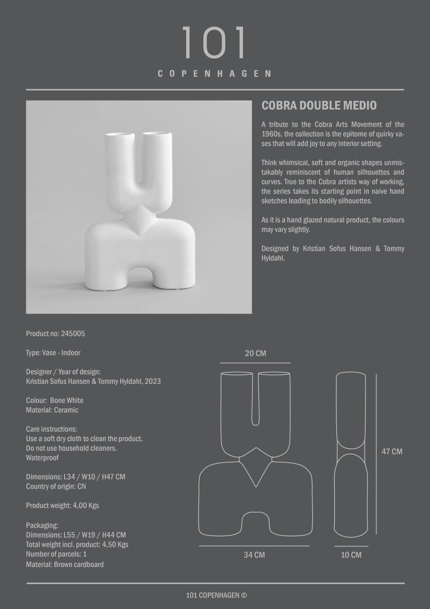 101 Copenhagen - Cobra Vase Double, Medio - Bone White - Vase