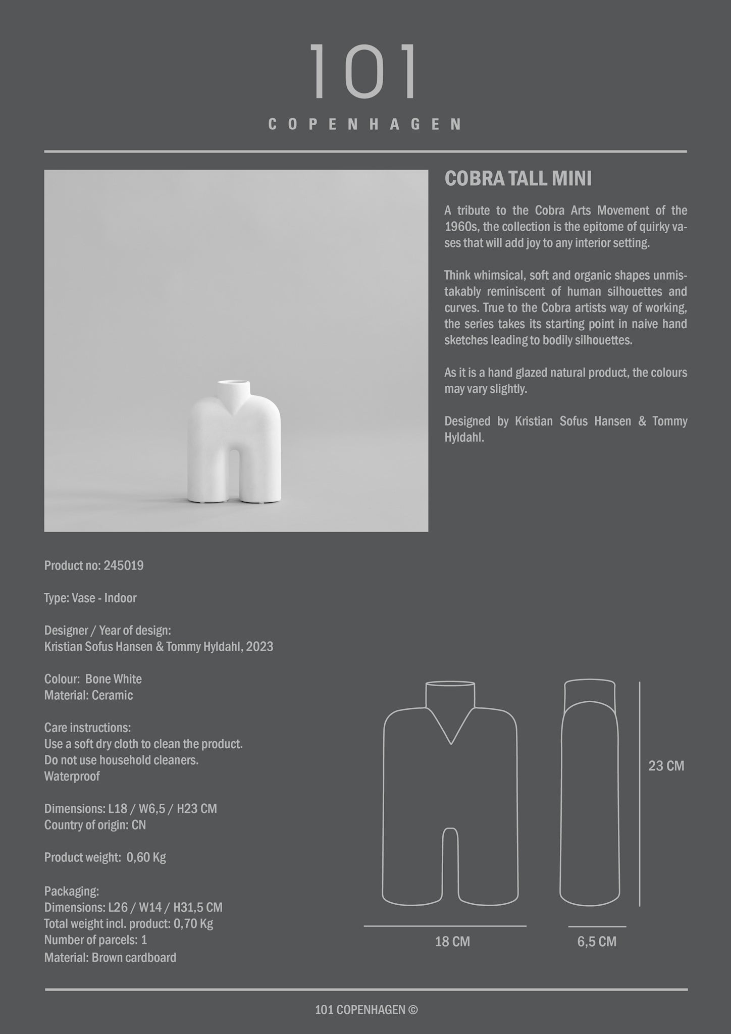 101 Copenhagen - Cobra Vase Tall, Mini - Bone White - Vase