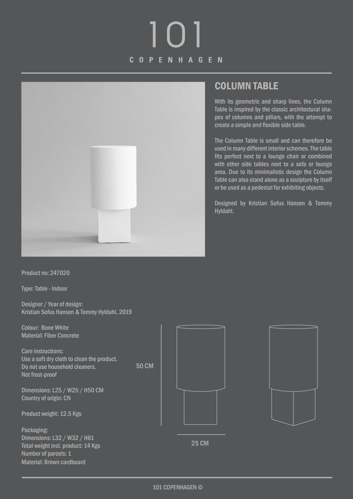 101 Copenhagen - Column Table - Bone White - Side Table