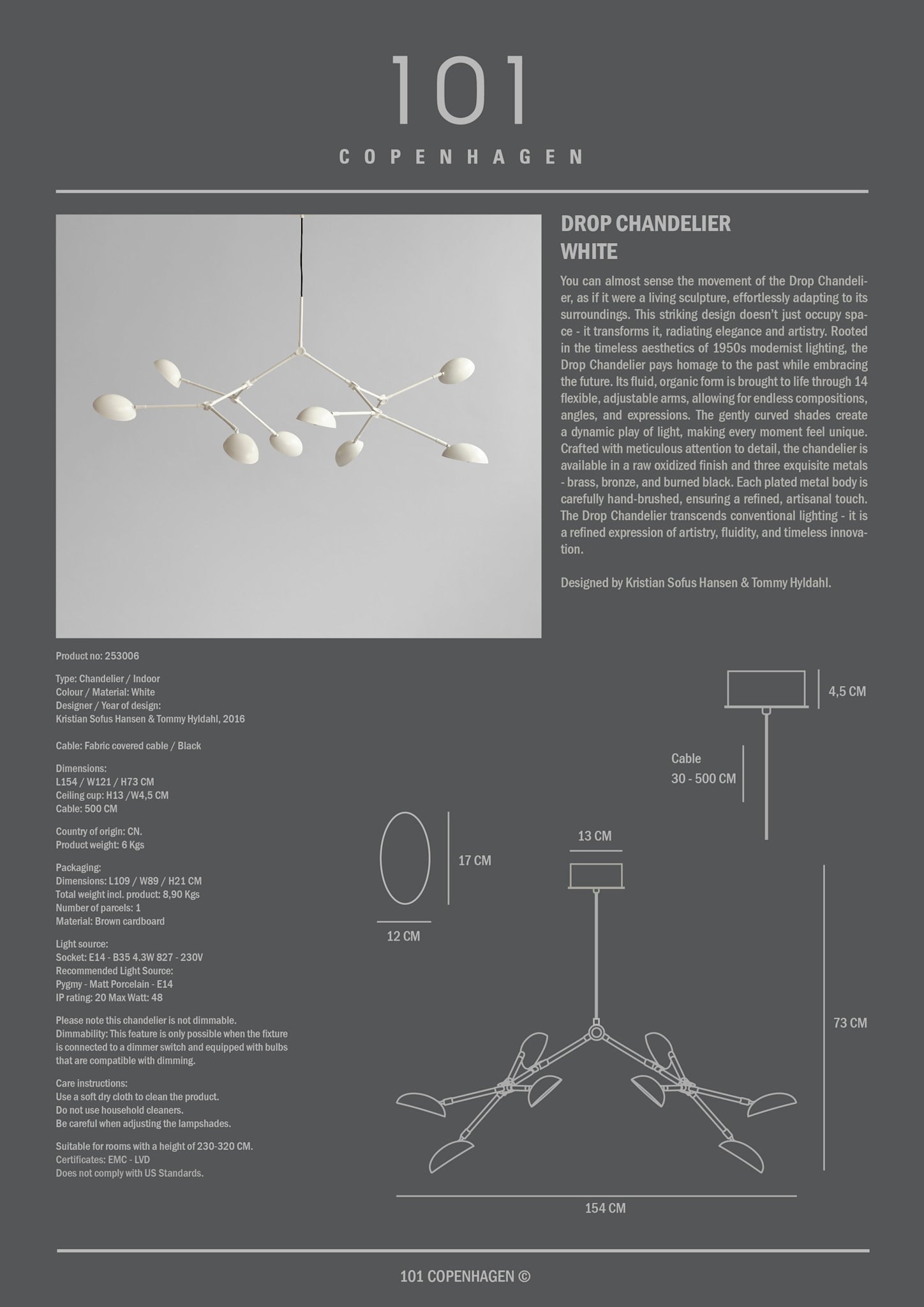 101 Copenhagen - Drop Chandelier - White (5m) - Chandelier