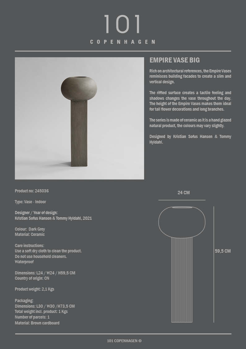 101 Copenhagen - Empire Vase, Big - Dark Grey - Vase