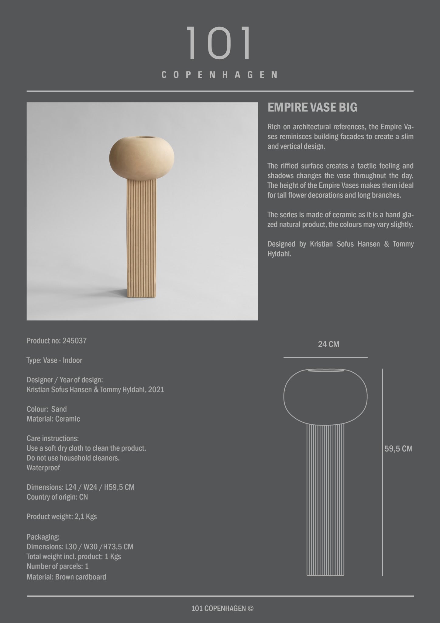 101 Copenhagen - Empire Vase, Big - Sand - Vase