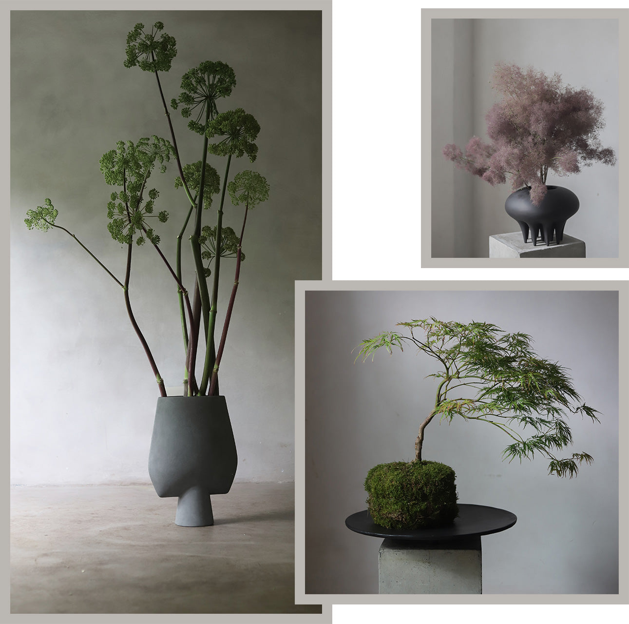 101 Copenhagen Medusa and Sphere Square vases and a duck tray with botanical designs by Frida Kim
