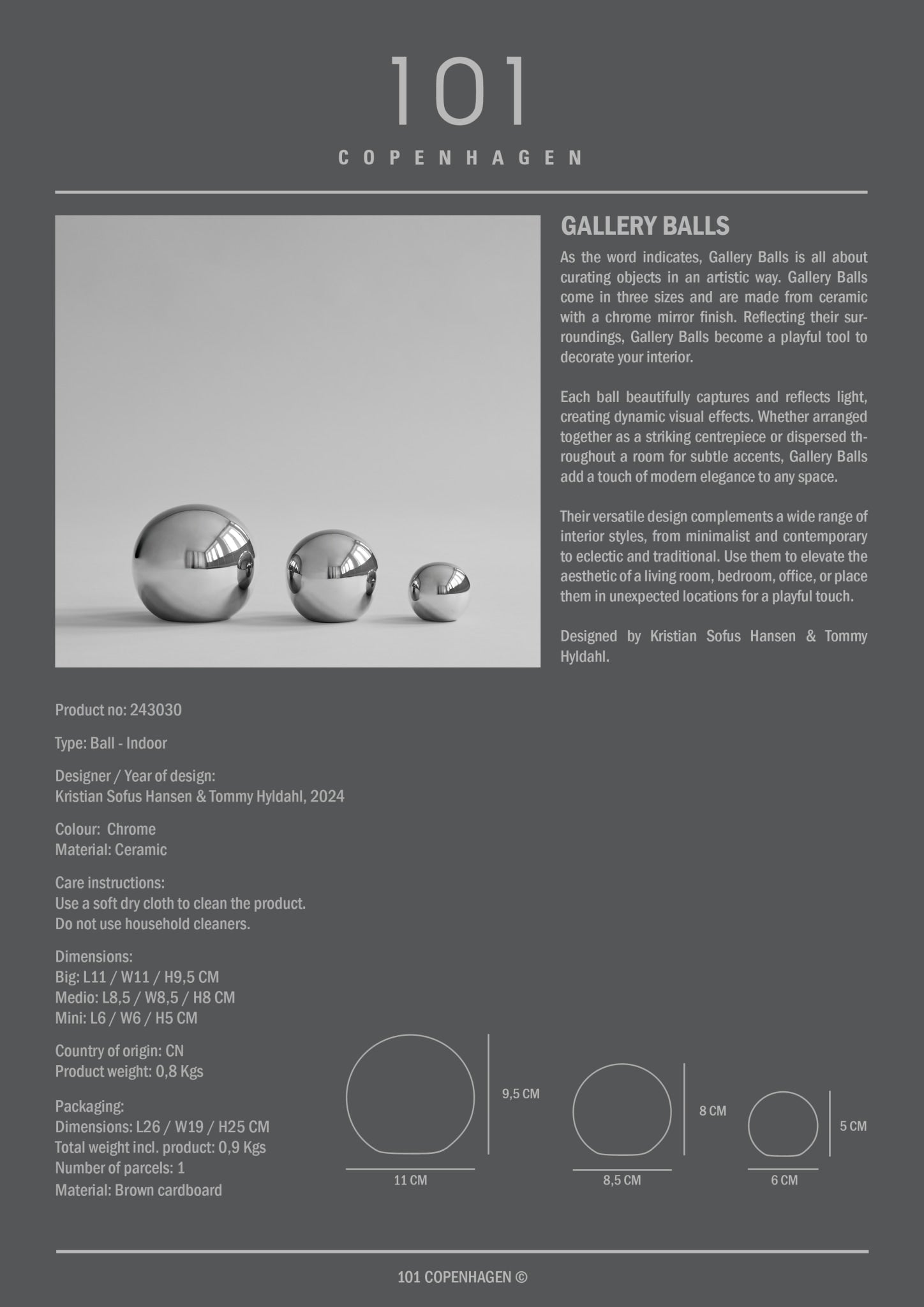 101 Copenhagen - Gallery Balls, Set of 3 - Chrome - Art
