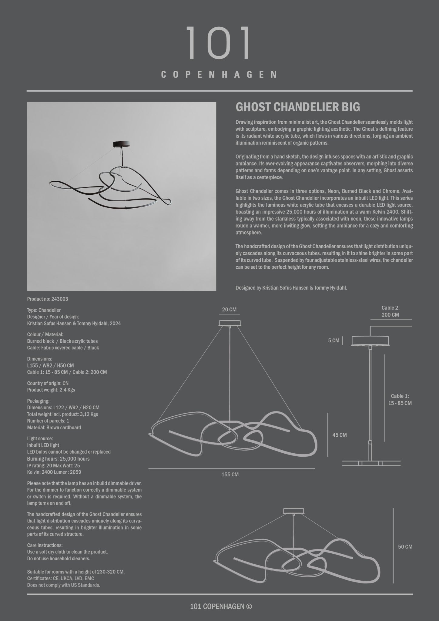 101 Copenhagen - Ghost Chandelier, Big - Burned Black - Chandelier