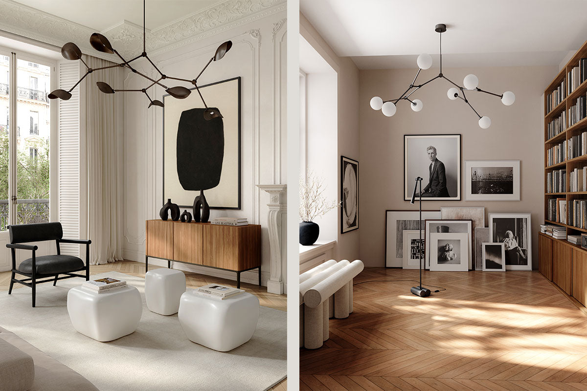 Stingray Chandelier and Drop Chandelier Bulp in each their modern room