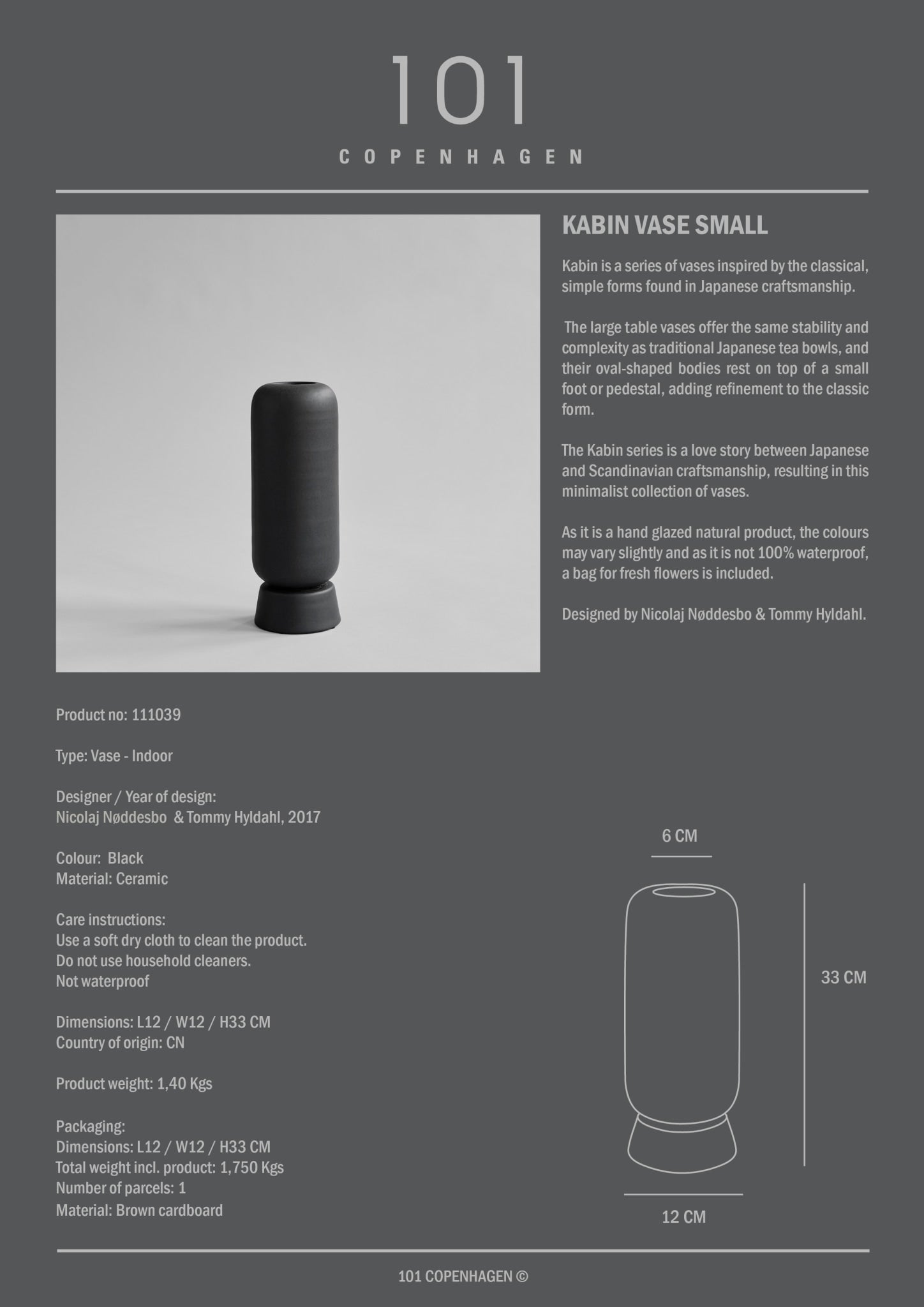 101 Copenhagen - Kabin Vase, Small - Black - Archive