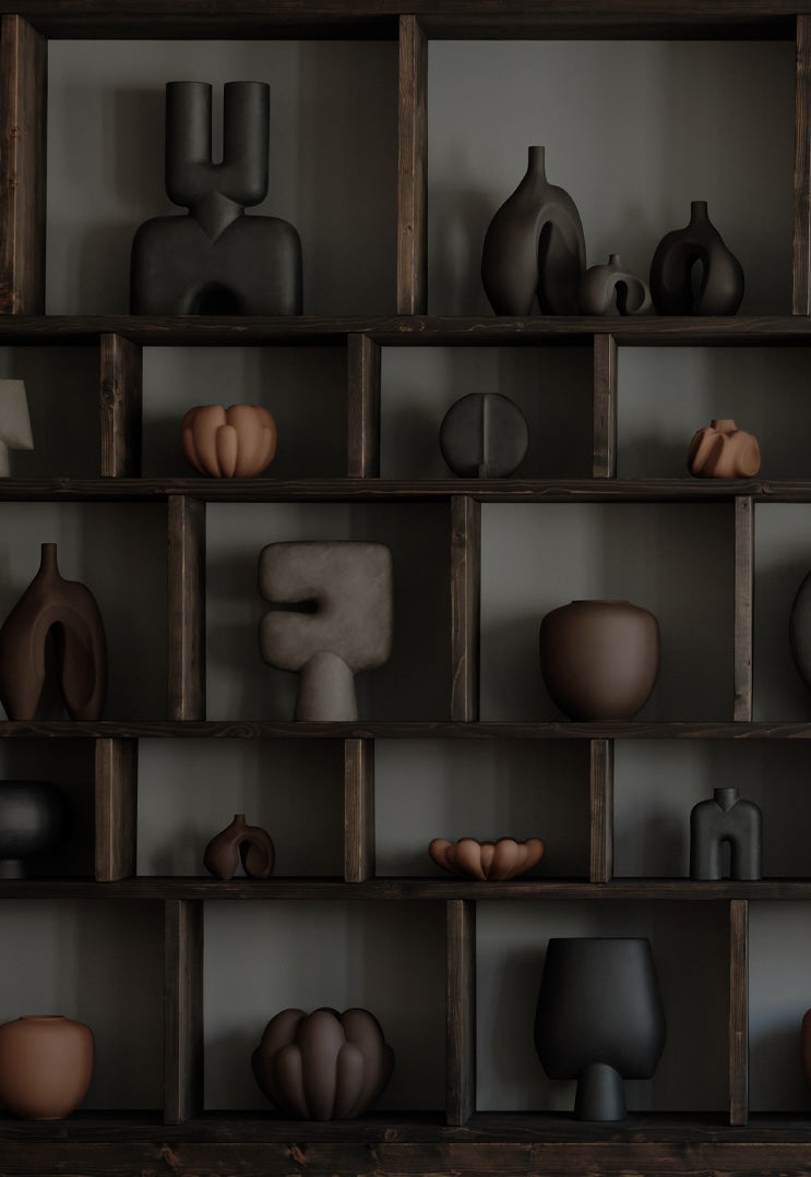 Gallery of various 101 Copenhagen ceramic vases and Trays.