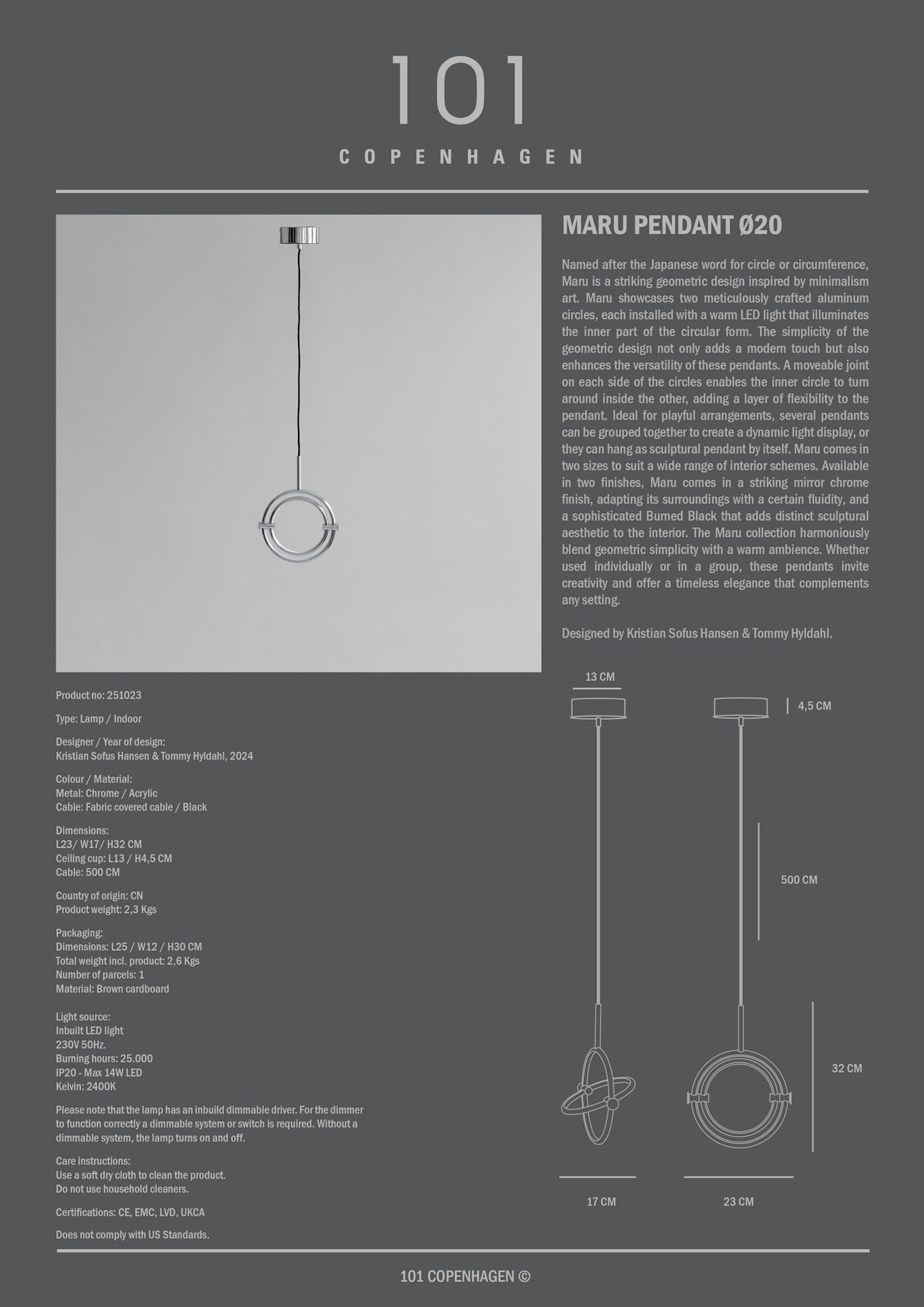 101 Copenhagen - Maru Pendant, Ø20 - Chrome - Pendant Lamp