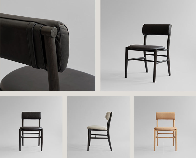 Collage of various Nama chairs with different designs and colors on a neutral background