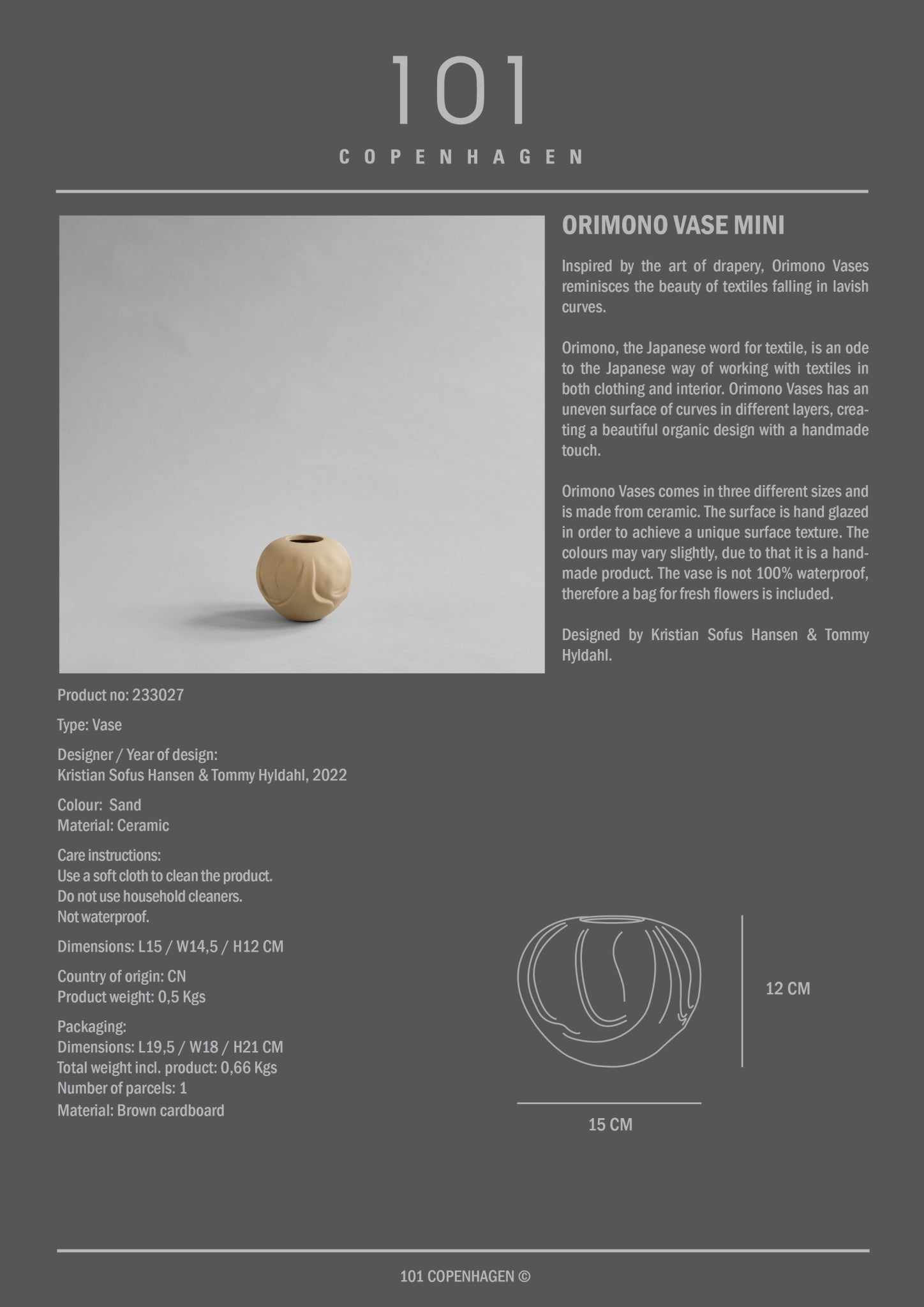 101 Copenhagen - Orimono Vase, Mini - Sand - Vase