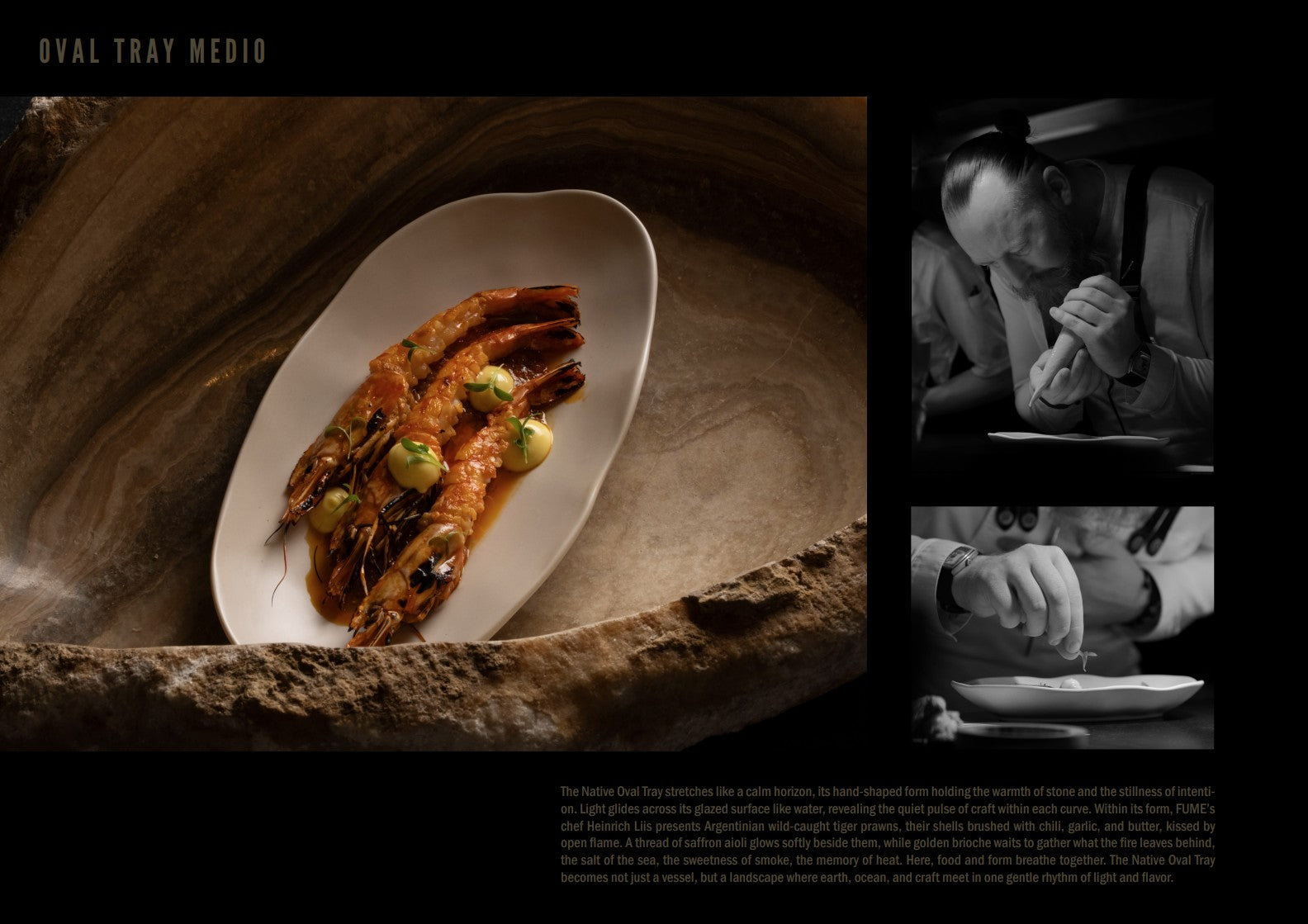 Native Oval Tray, Medio with wild-caught Tiger Prawns