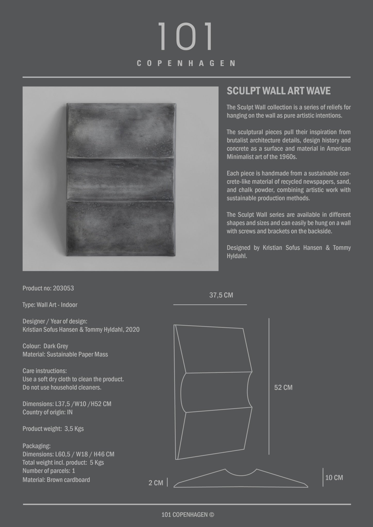 101 Copenhagen - Sculpt Art, Wave, Mini - Dark Grey - Archive