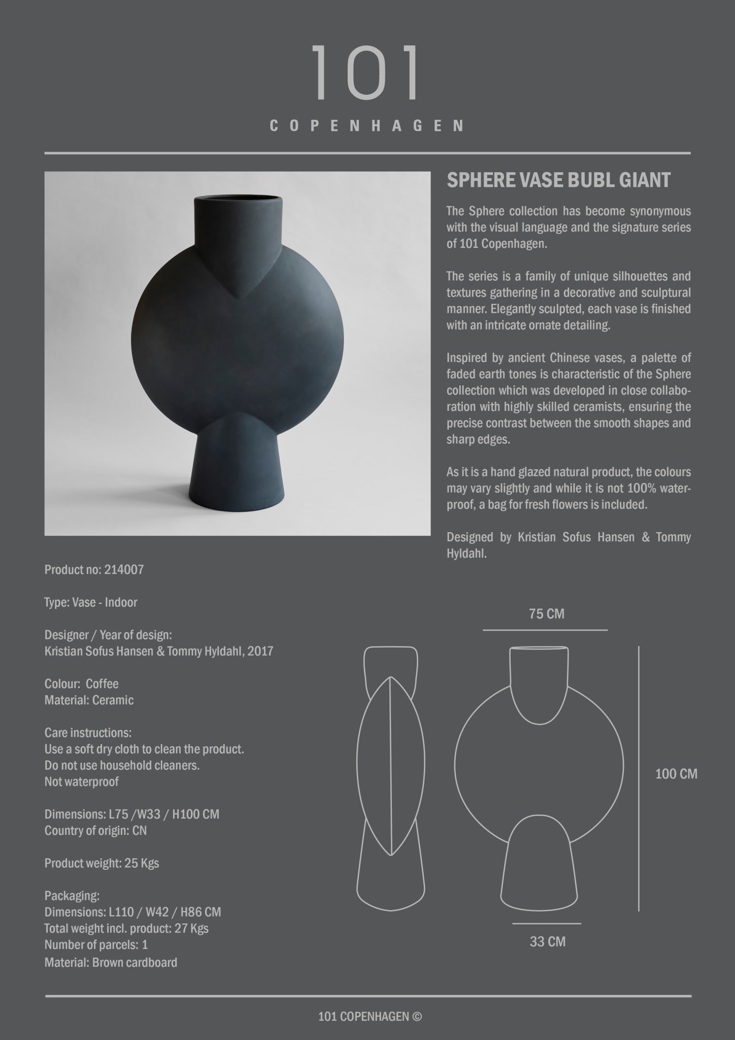 101 Copenhagen - Sphere Vase Bubl, Giant - Coffee - Vase