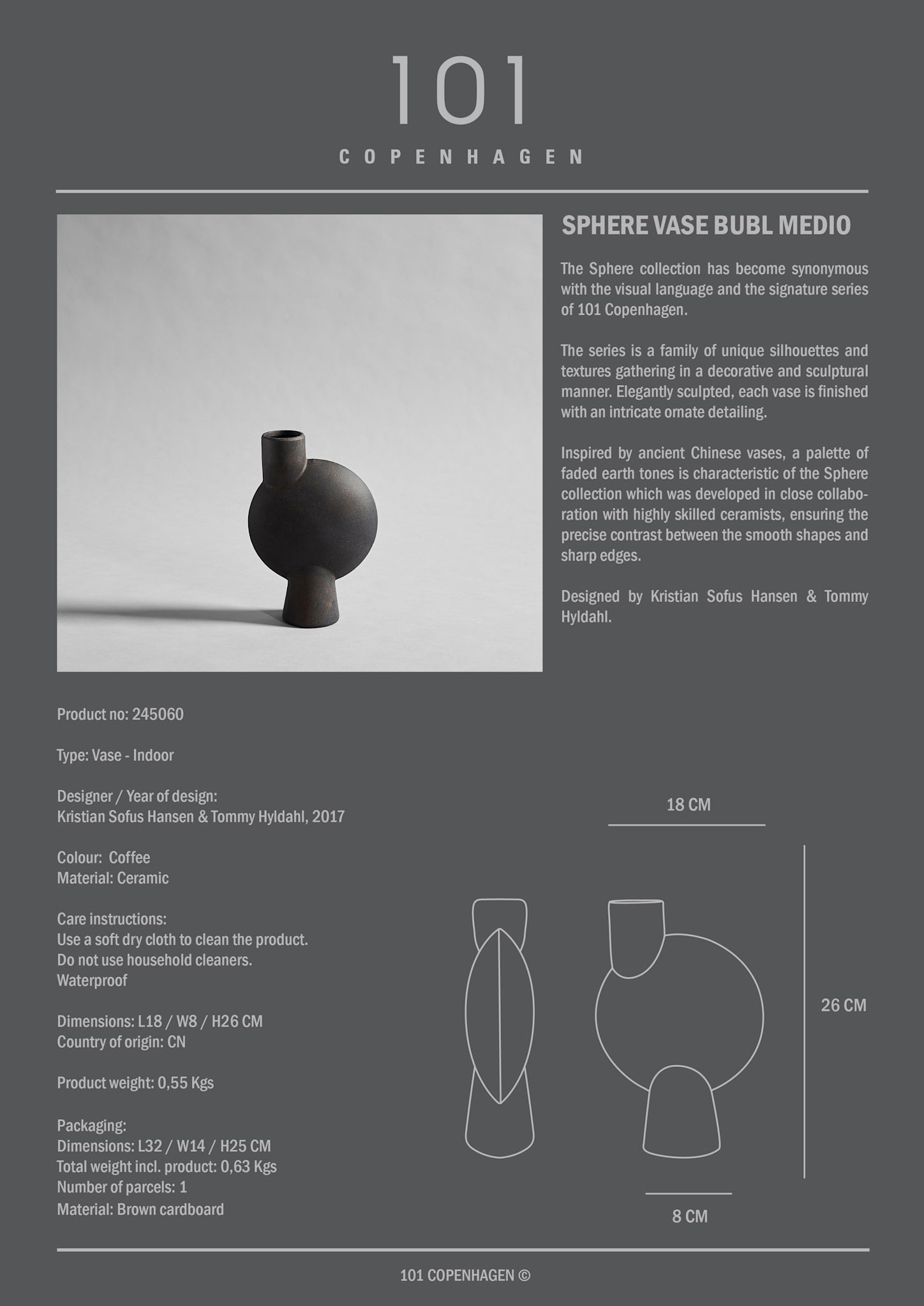 101 Copenhagen - Sphere Vase Bubl, Medio - Coffee - Vase