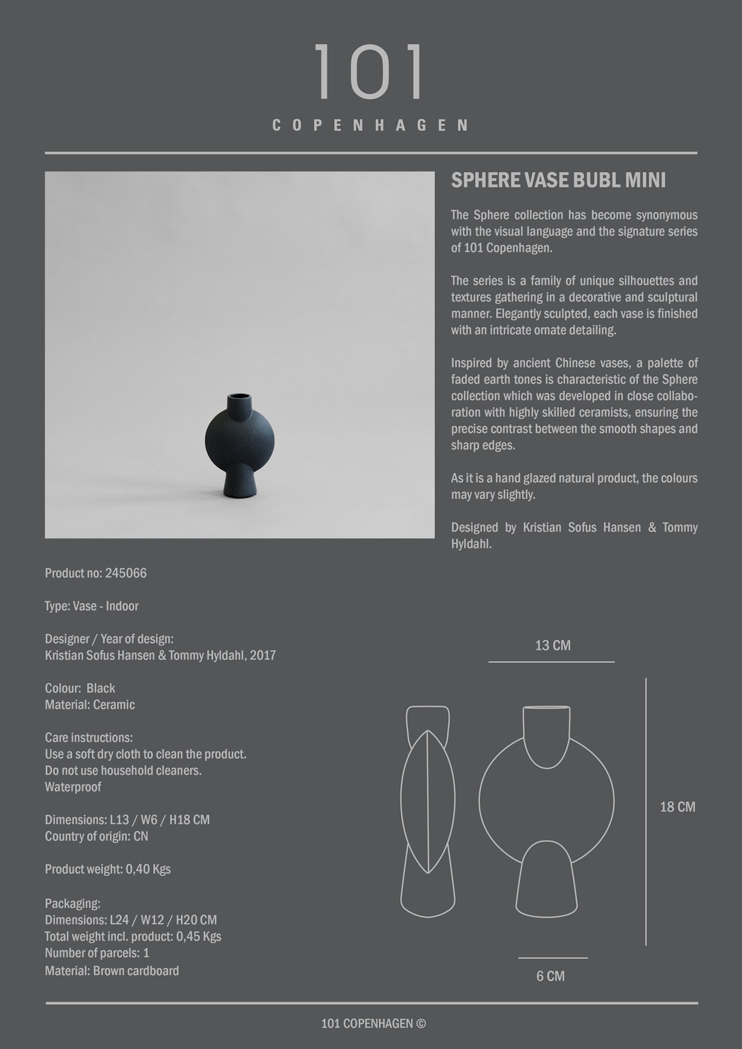 101 Copenhagen - Sphere Vase Bubl, Mini - Black - Vase