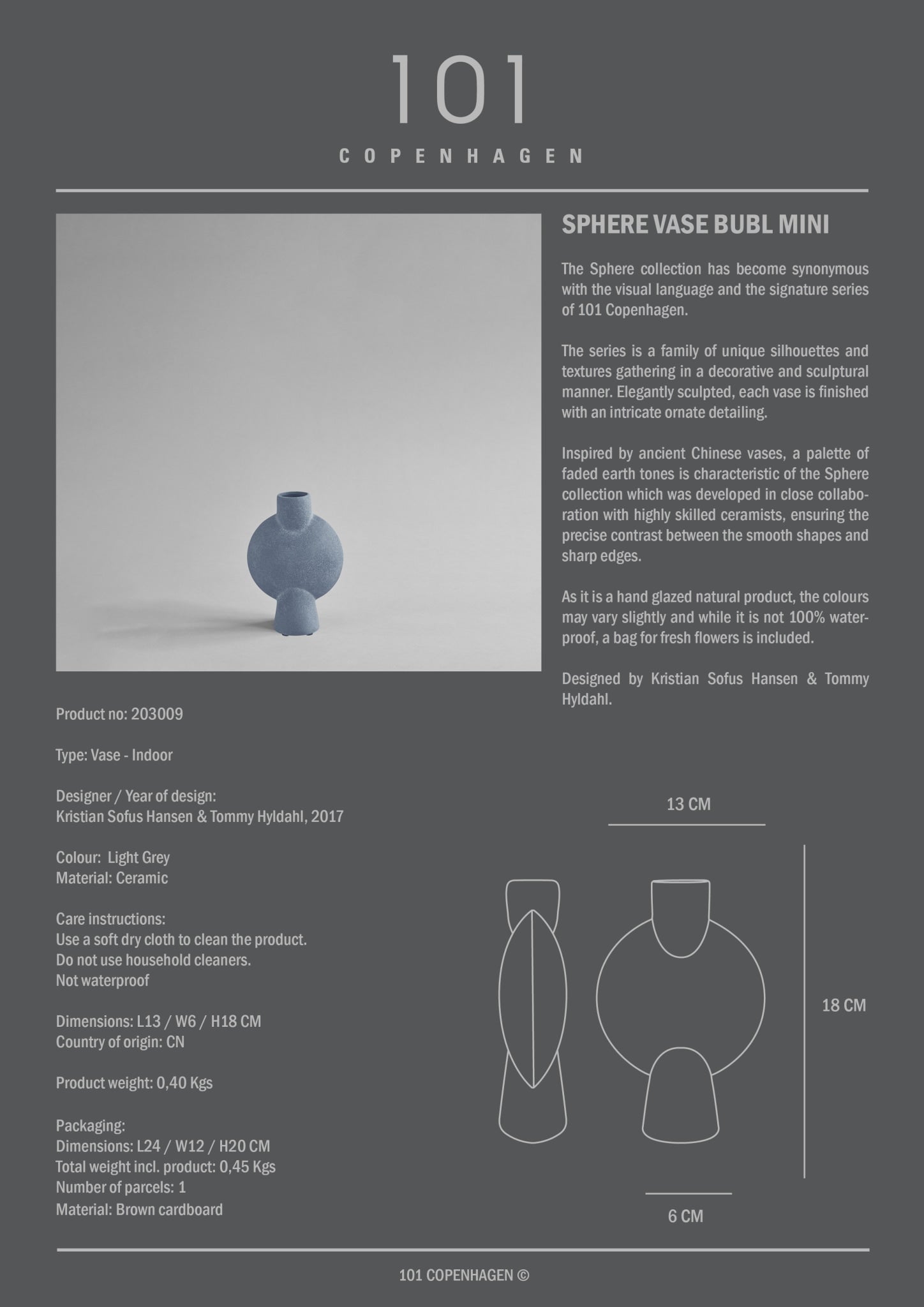 101 Copenhagen - Sphere Vase Bubl, Mini - Light Grey - Archive