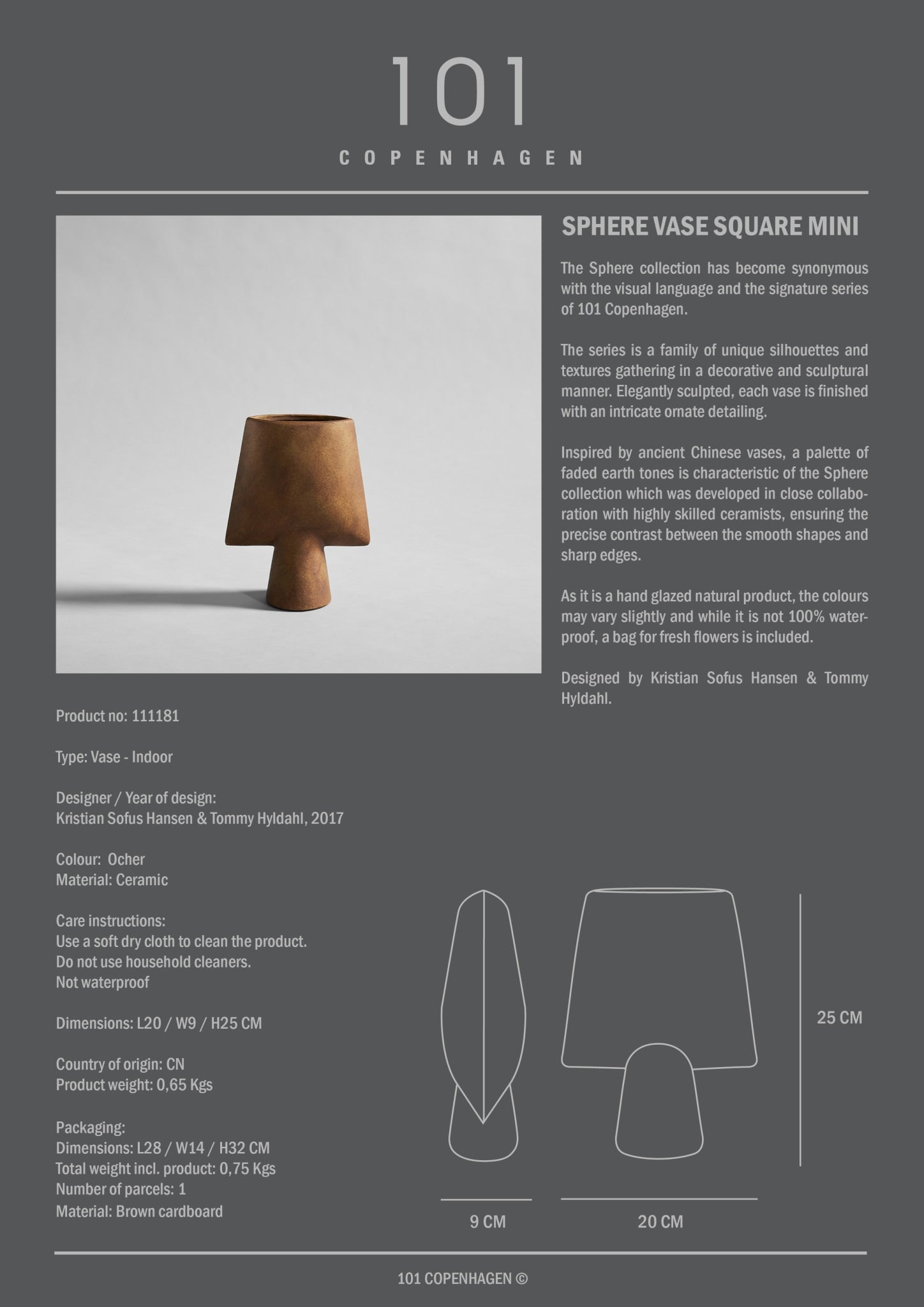 101 Copenhagen - Sphere Vase Square, Mini - Ocher - Vase
