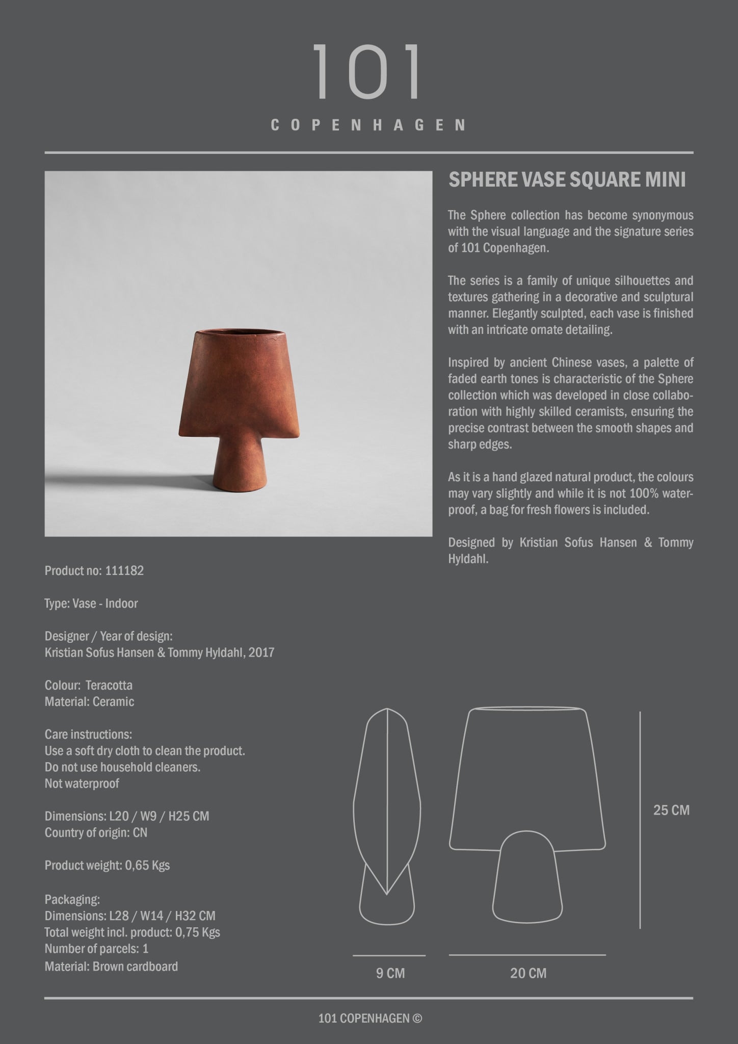 101 Copenhagen - Sphere Vase Square, Mini - Terracotta - Vase