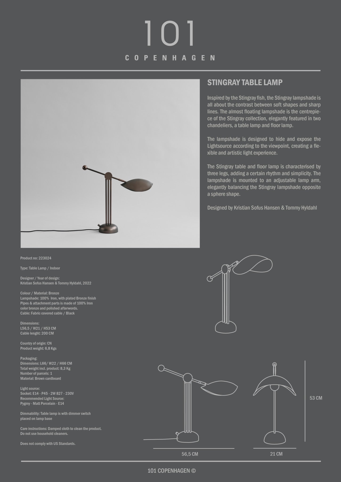 101 Copenhagen - Stingray Table Lamp - Bronze - Table Lamp