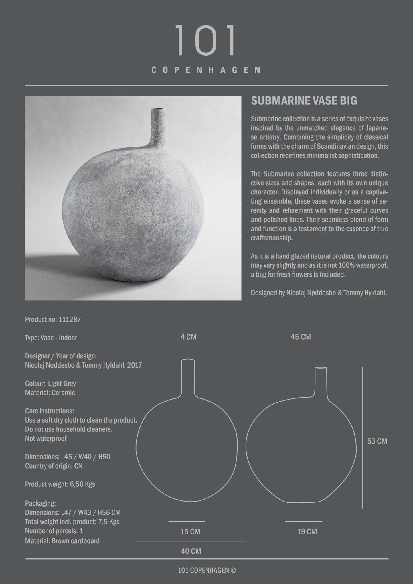101 Copenhagen - Submarine Vase, Big - Light Grey - Vase