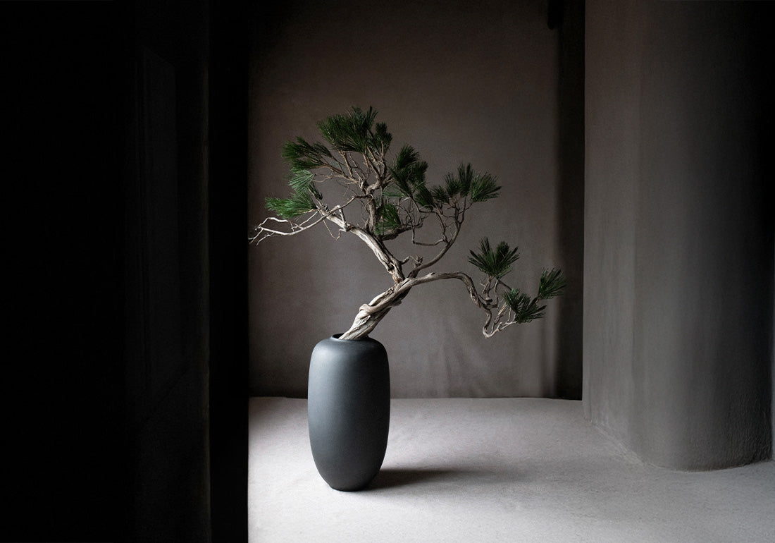 Sunao vase slim big black Botanical arrangement by Labotanica