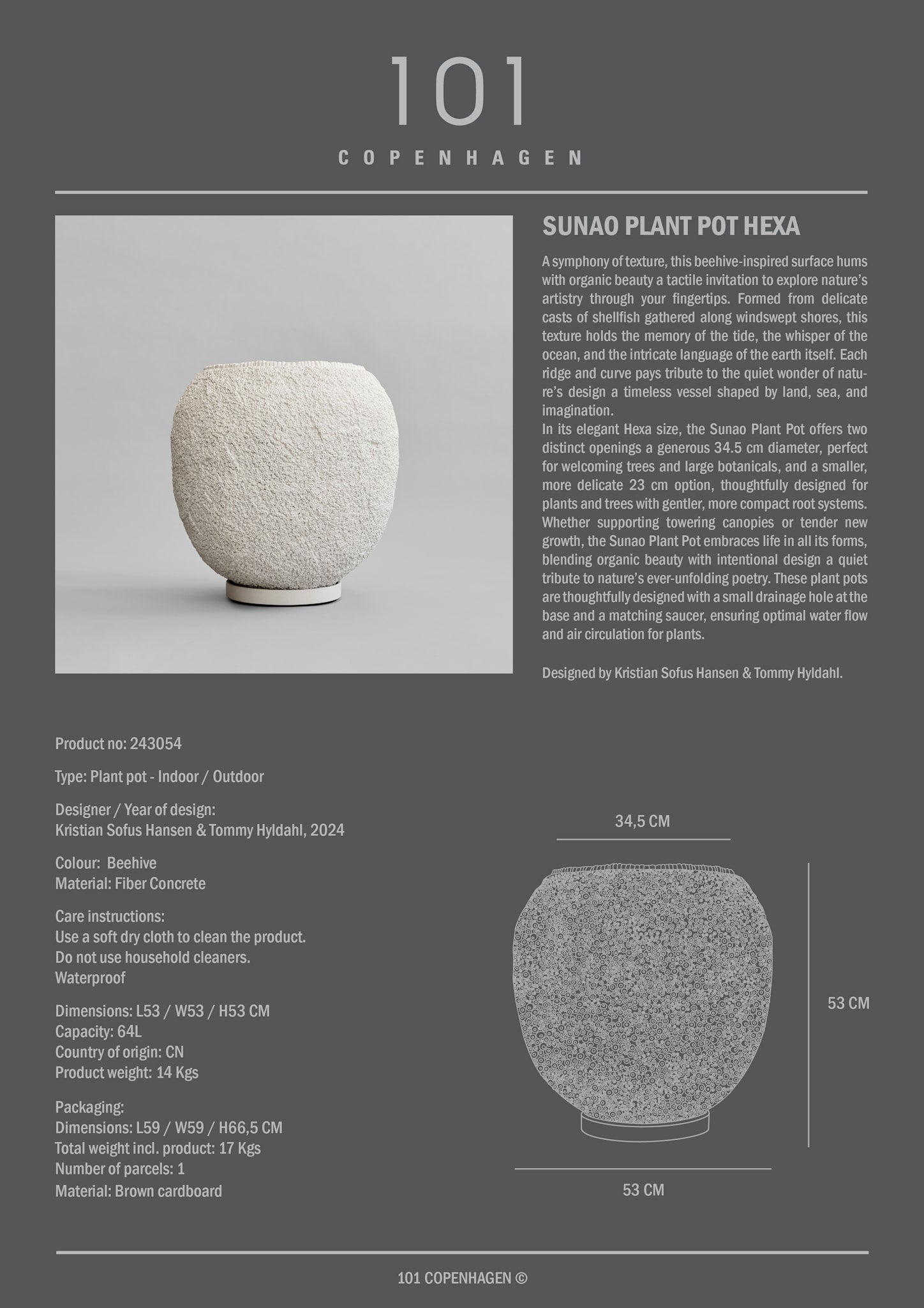 101 Copenhagen - Sunao Plant Pot, Big - Beehive - Outdoor