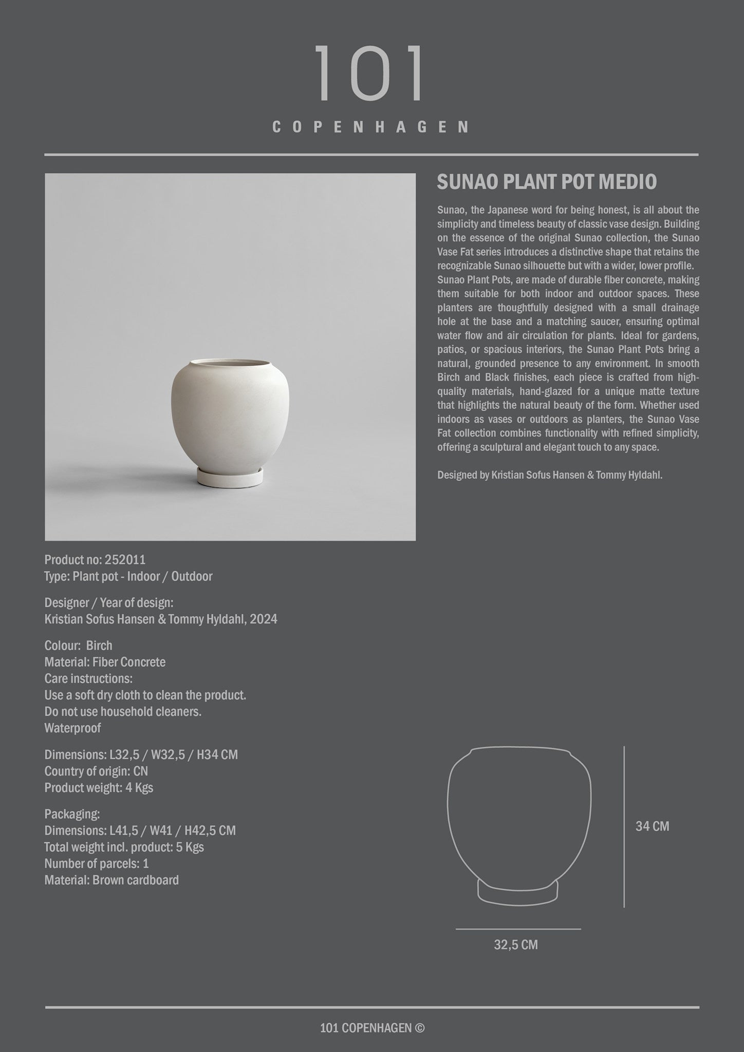 101 Copenhagen - Sunao Plant Pot, Medio - Birch - Outdoor