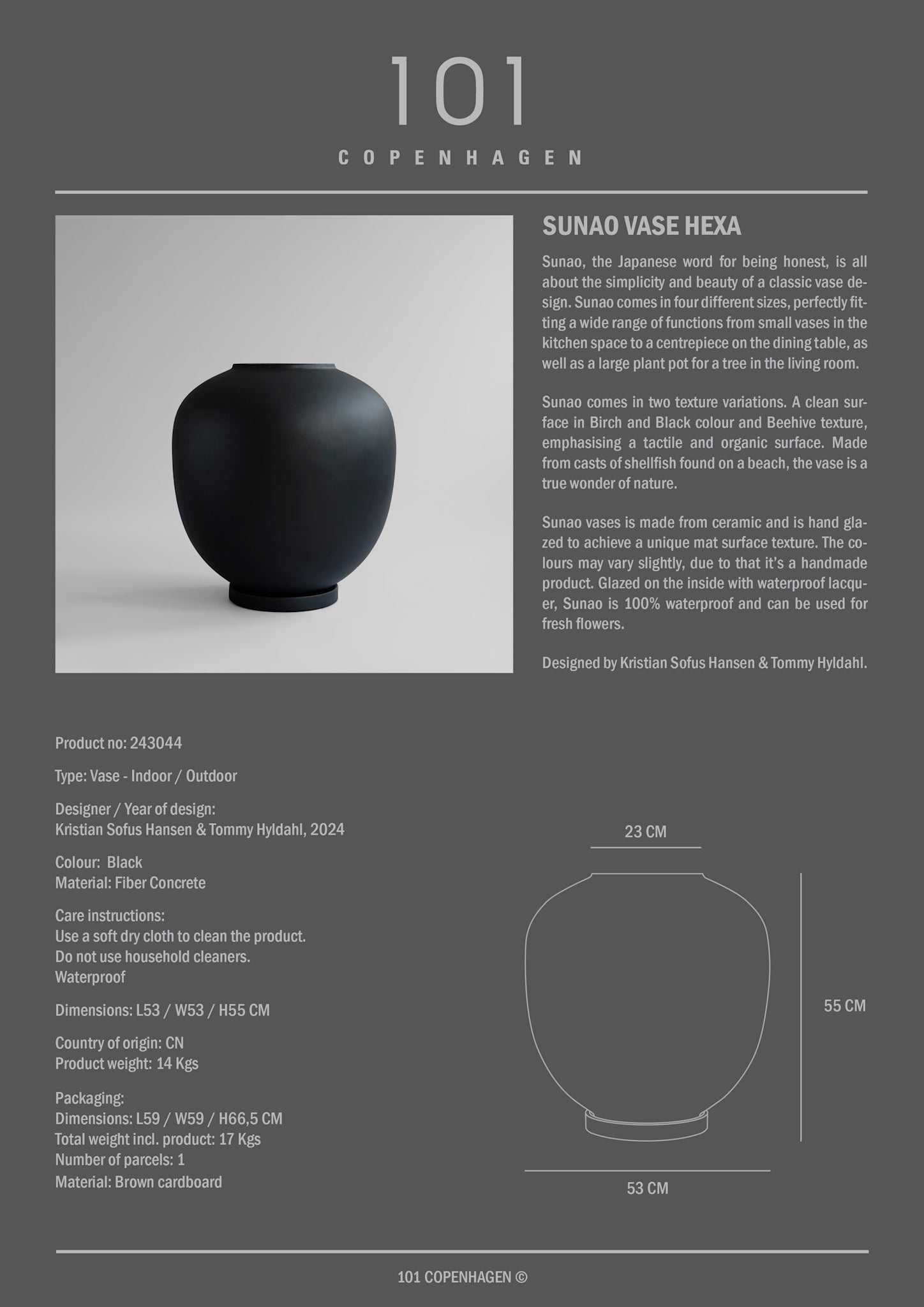 101 Copenhagen - Sunao Vase, Big - Black - Outdoor