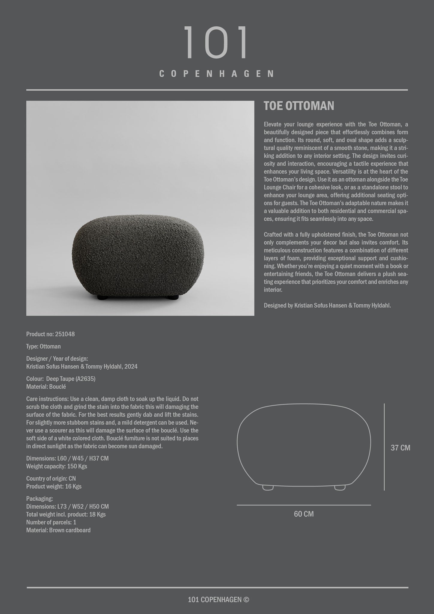101 Copenhagen - Toe Ottoman - Deep Taupe (A2635) - Ottoman