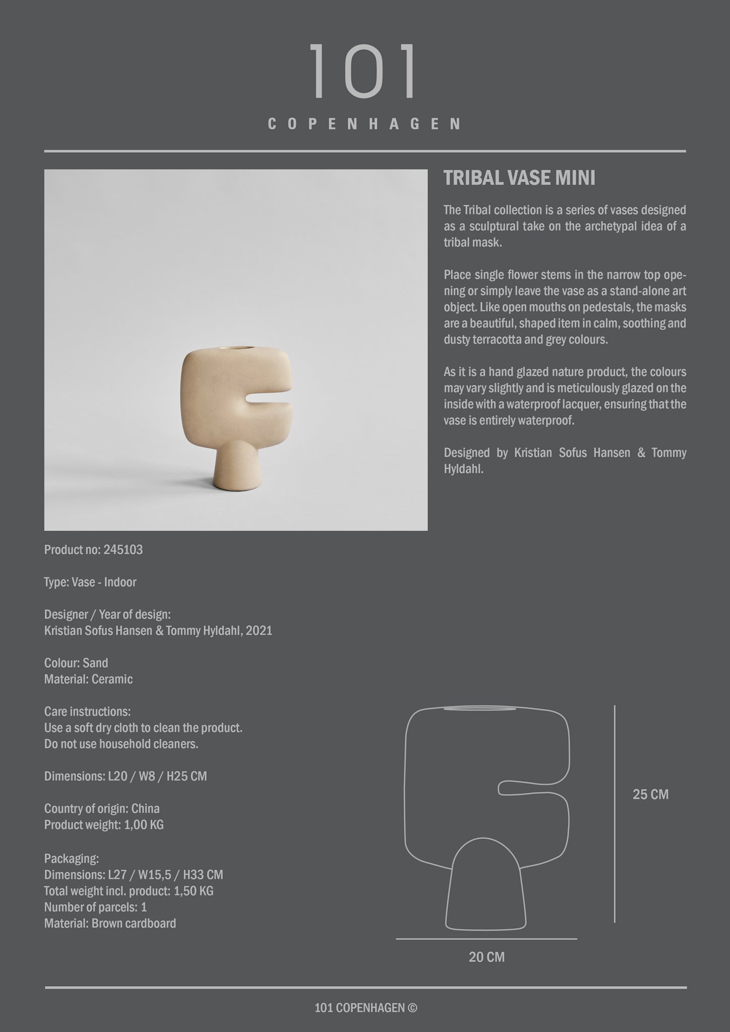 101 Copenhagen - Tribal Vase, Medio - Sand - Vase