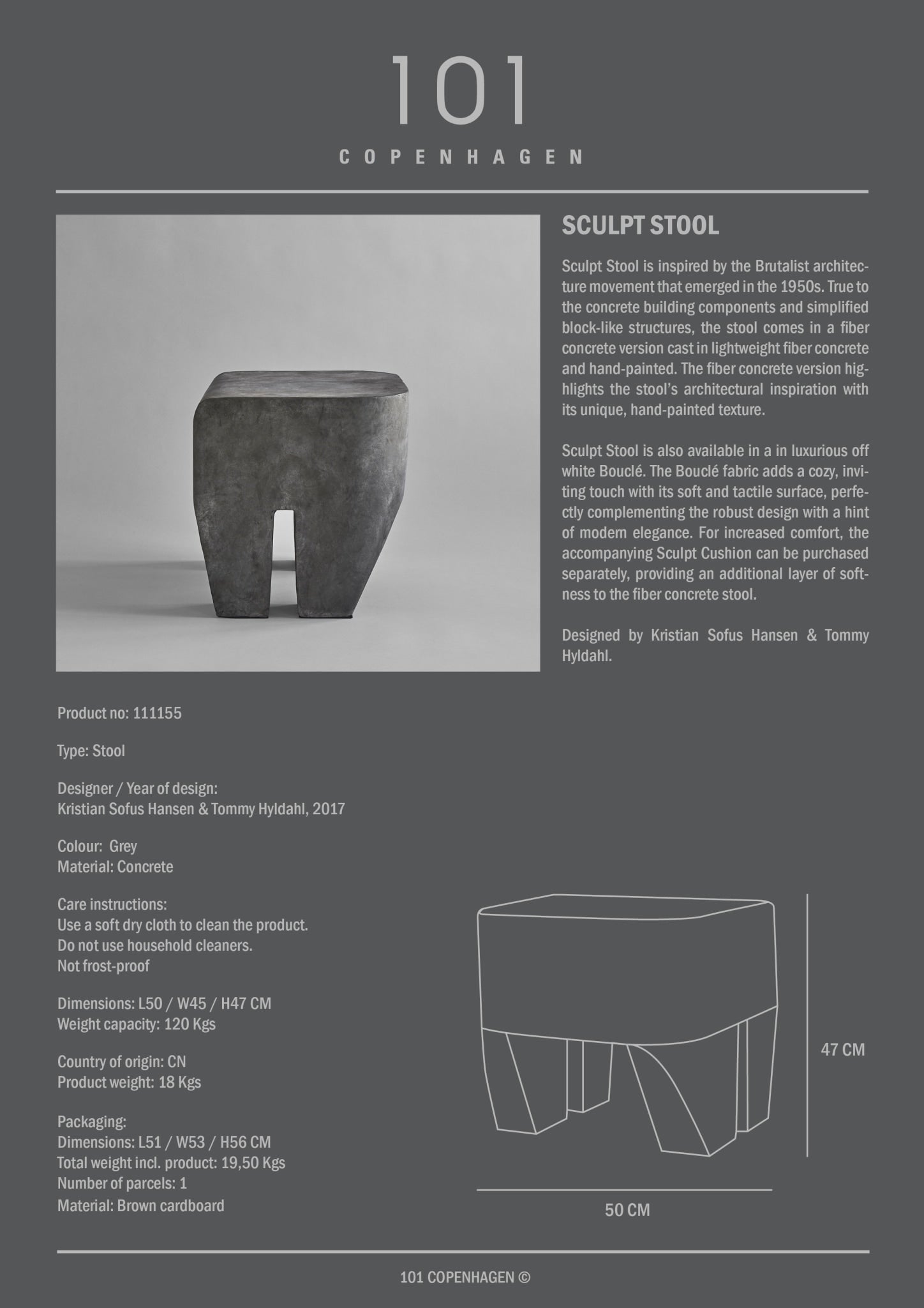 Sculpt Stool - Concrete - 101 Copenhagen