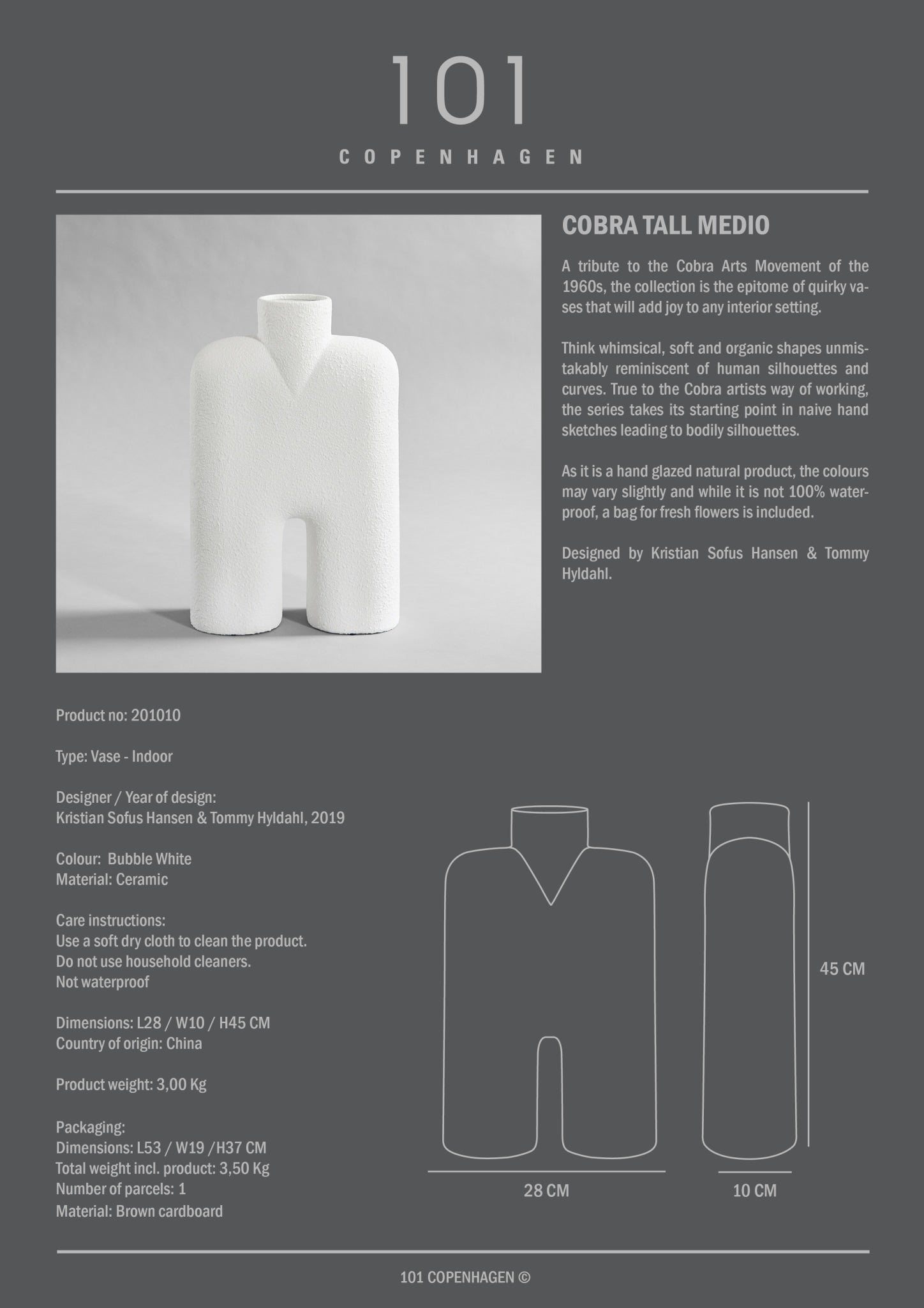 Cobra Vase Tall, Medio - Bubble White - 101 Copenhagen