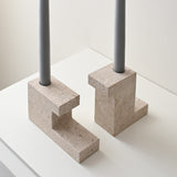 Brick Candle Holder, Low - Limestone